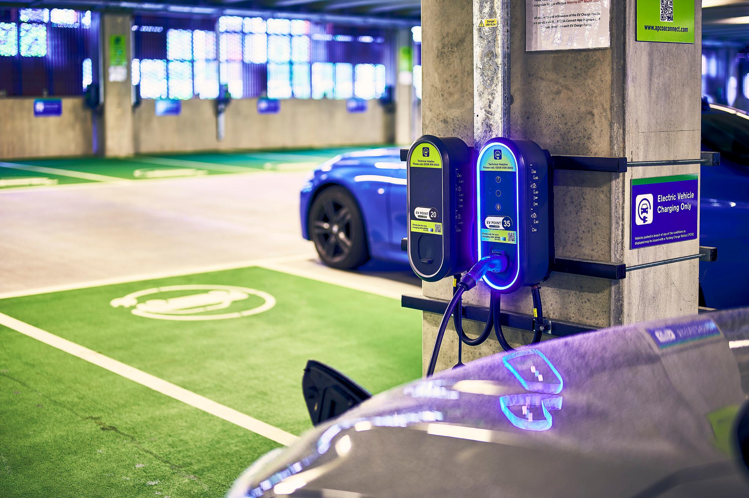 An EV charging point at Leeds station