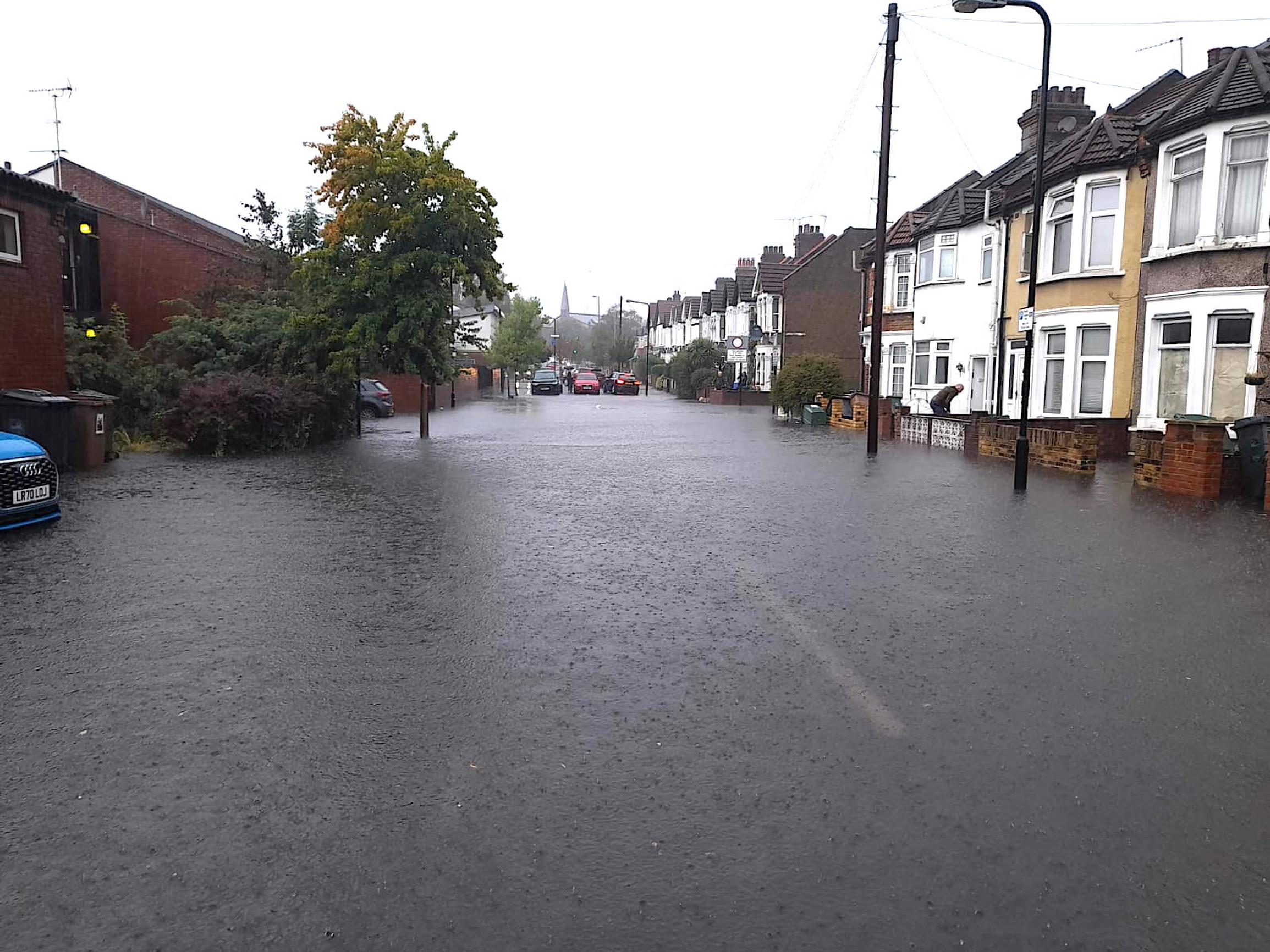 A flooded street in Walthamstow, north-east London