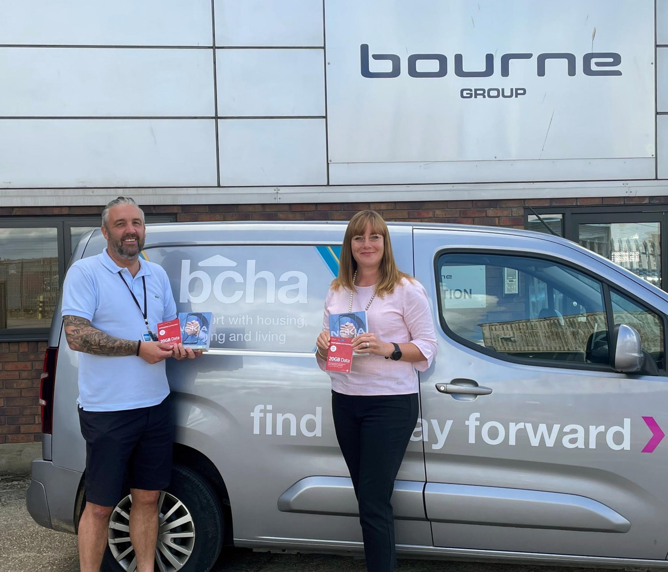 Daryl Gibbins, BCHA’s business support services manager, and Clare Clayton, group HR director at Bourne Group