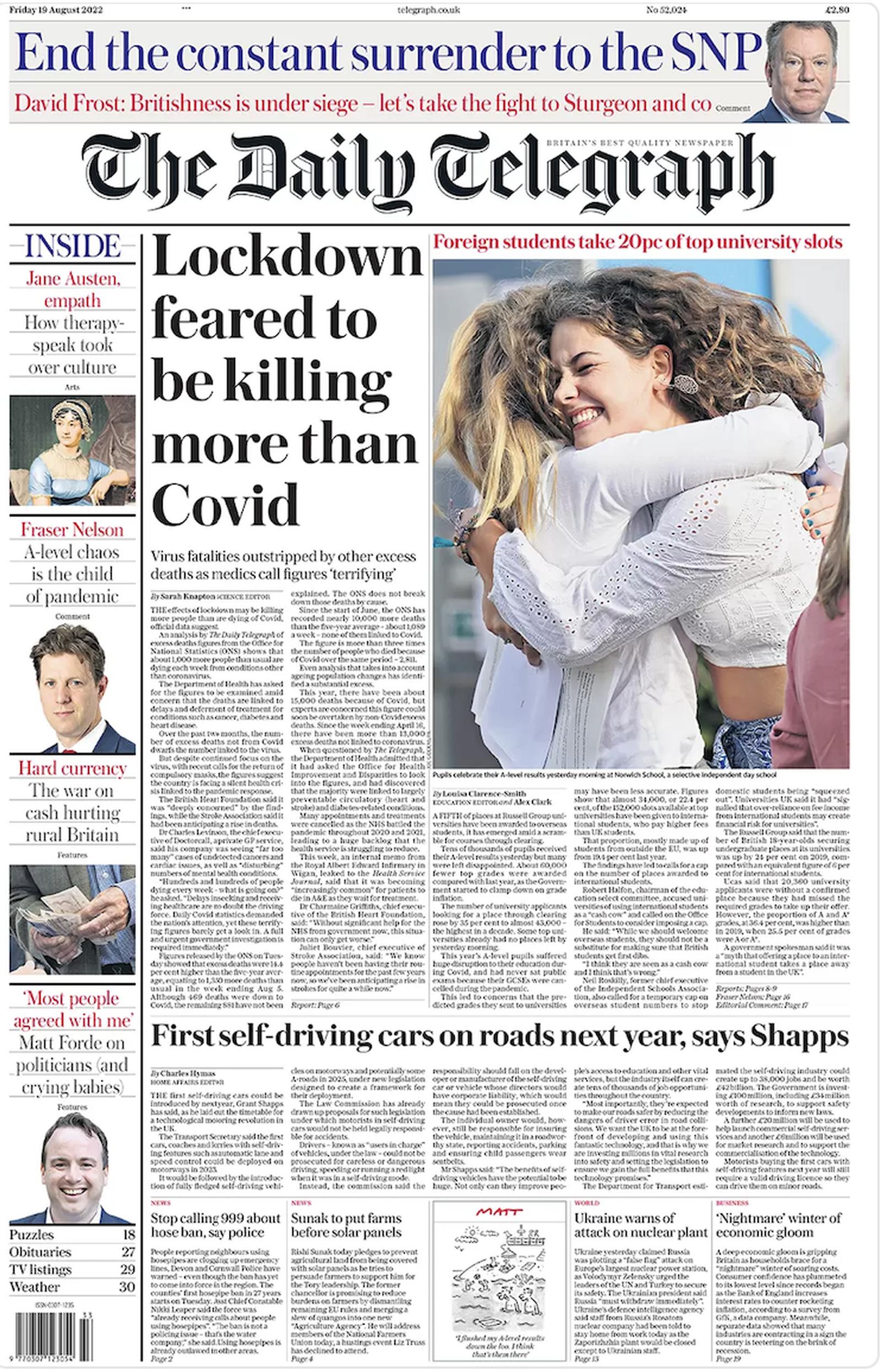 The Telegraph reported the plan on its front page