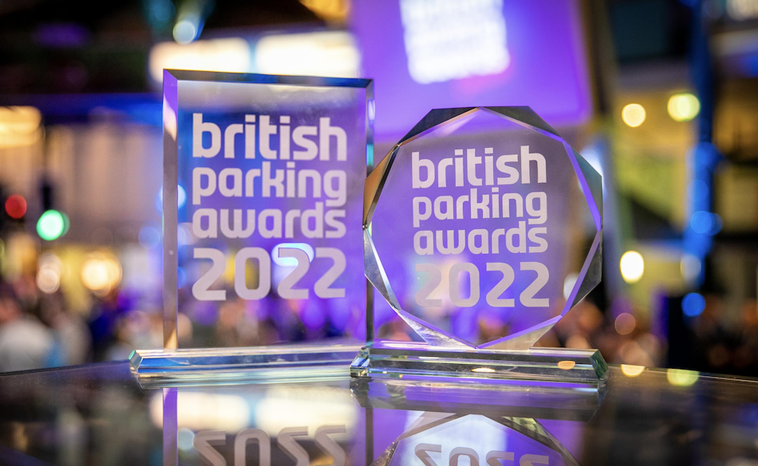 The British Parking Award trophy and a British Parking Awards rosette