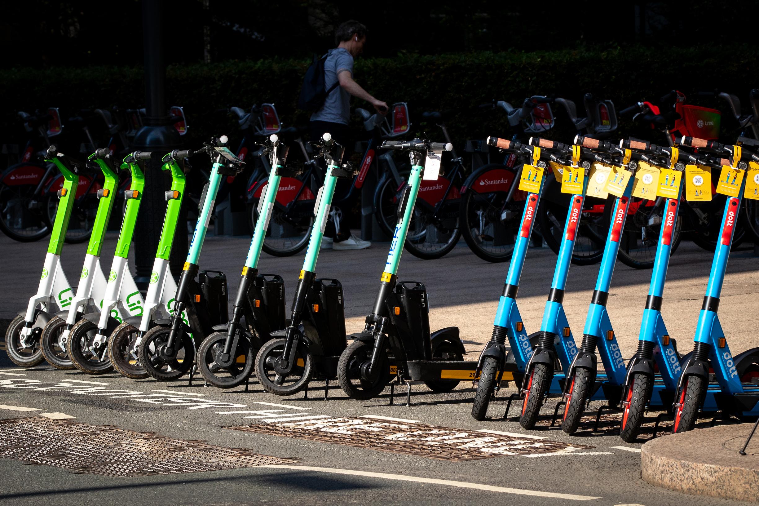 TfL Image: E-scooters from Dott, Lime and TIER involved in the London rental trial