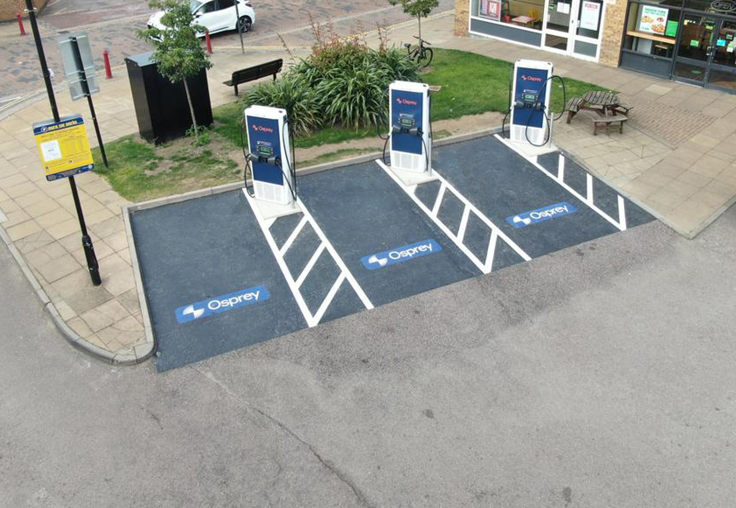 Osprey Charging hub at Bowen Square, Daventry, Northamptonshire