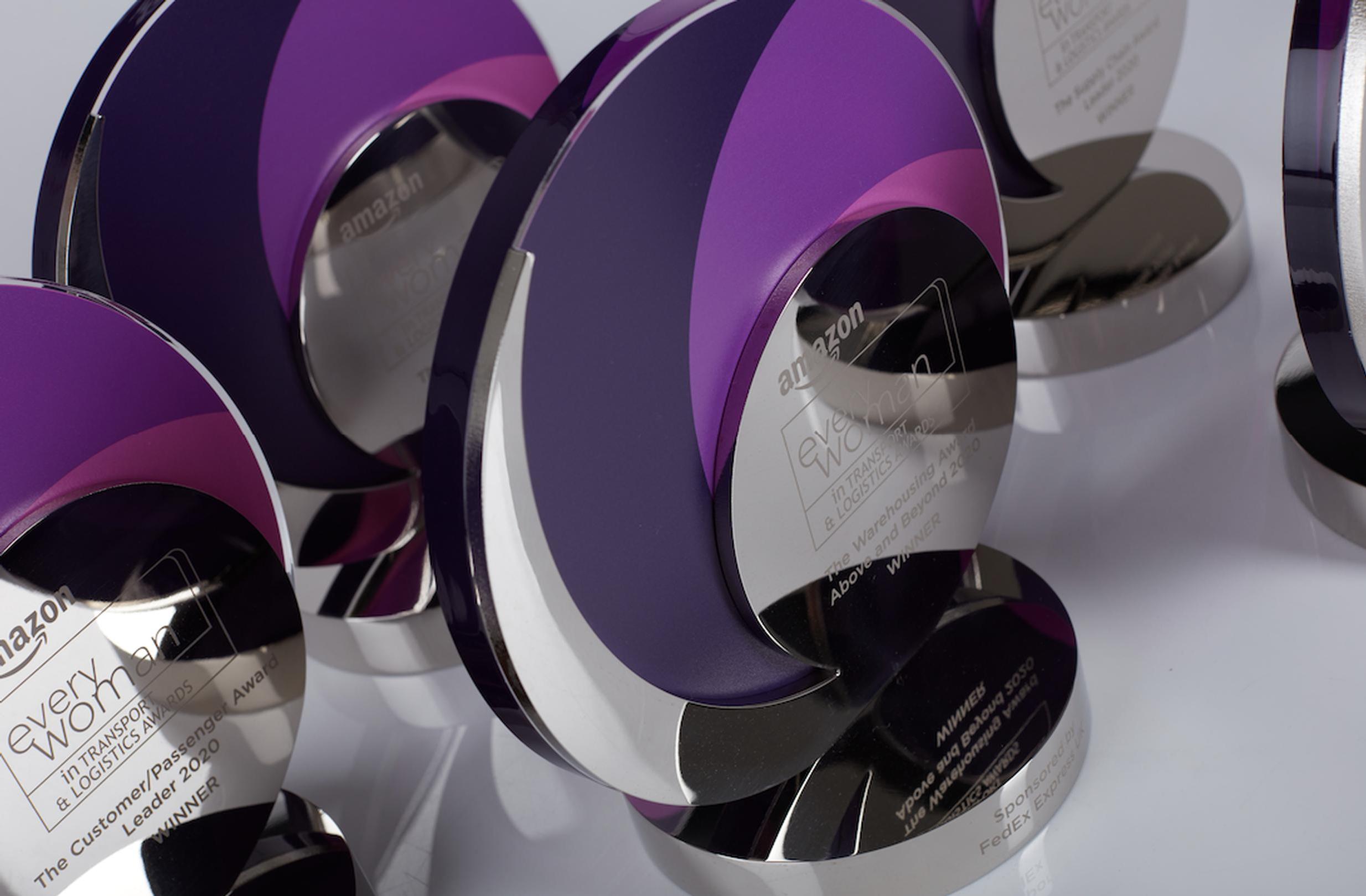 The everywoman Transport & Logistics Awards trophies