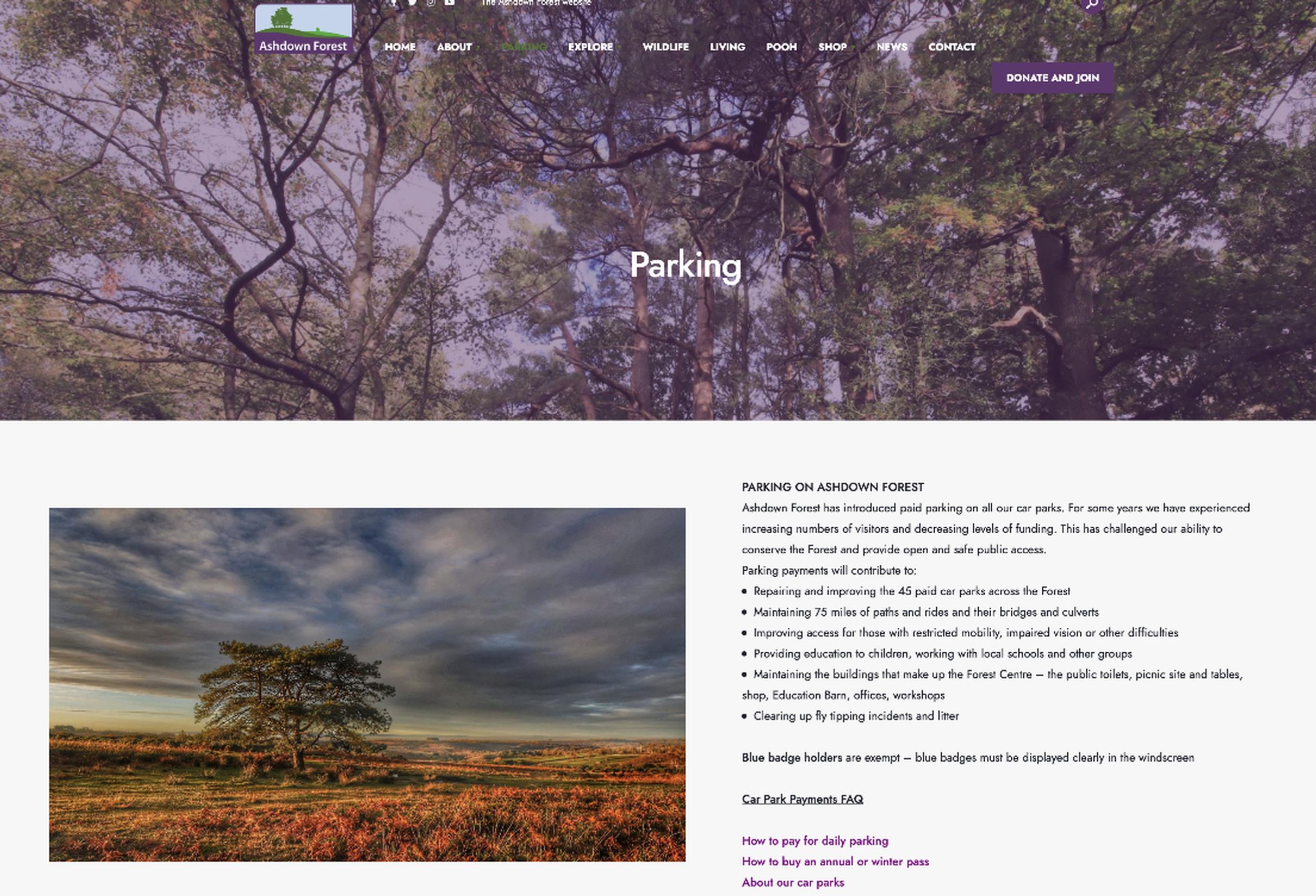 Parking advice on the Ashdown Forest website