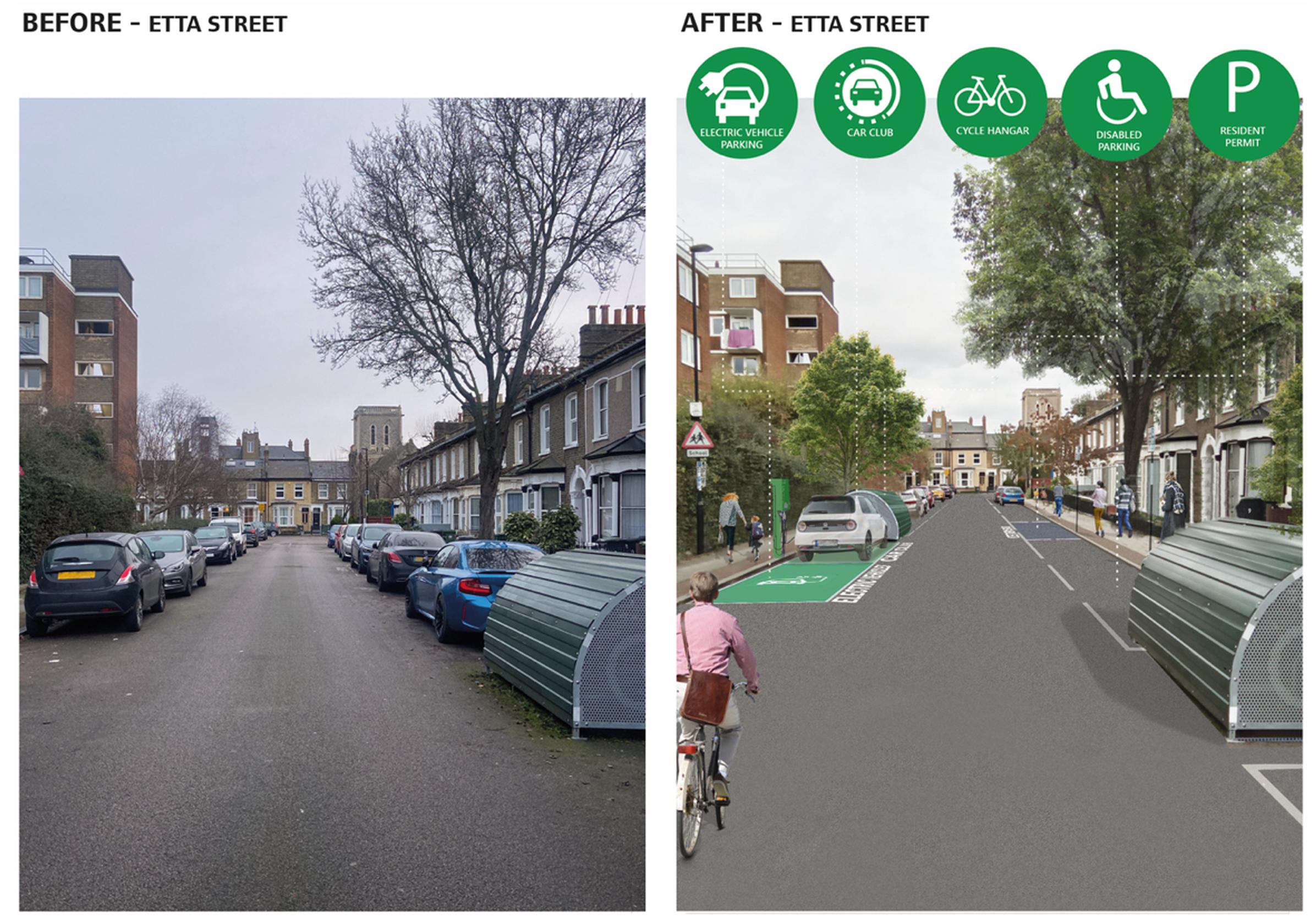 Lewisham Council`s proposed changes to Etta Street, Deptford, as part of phase one of the Sustainable Streets programme
