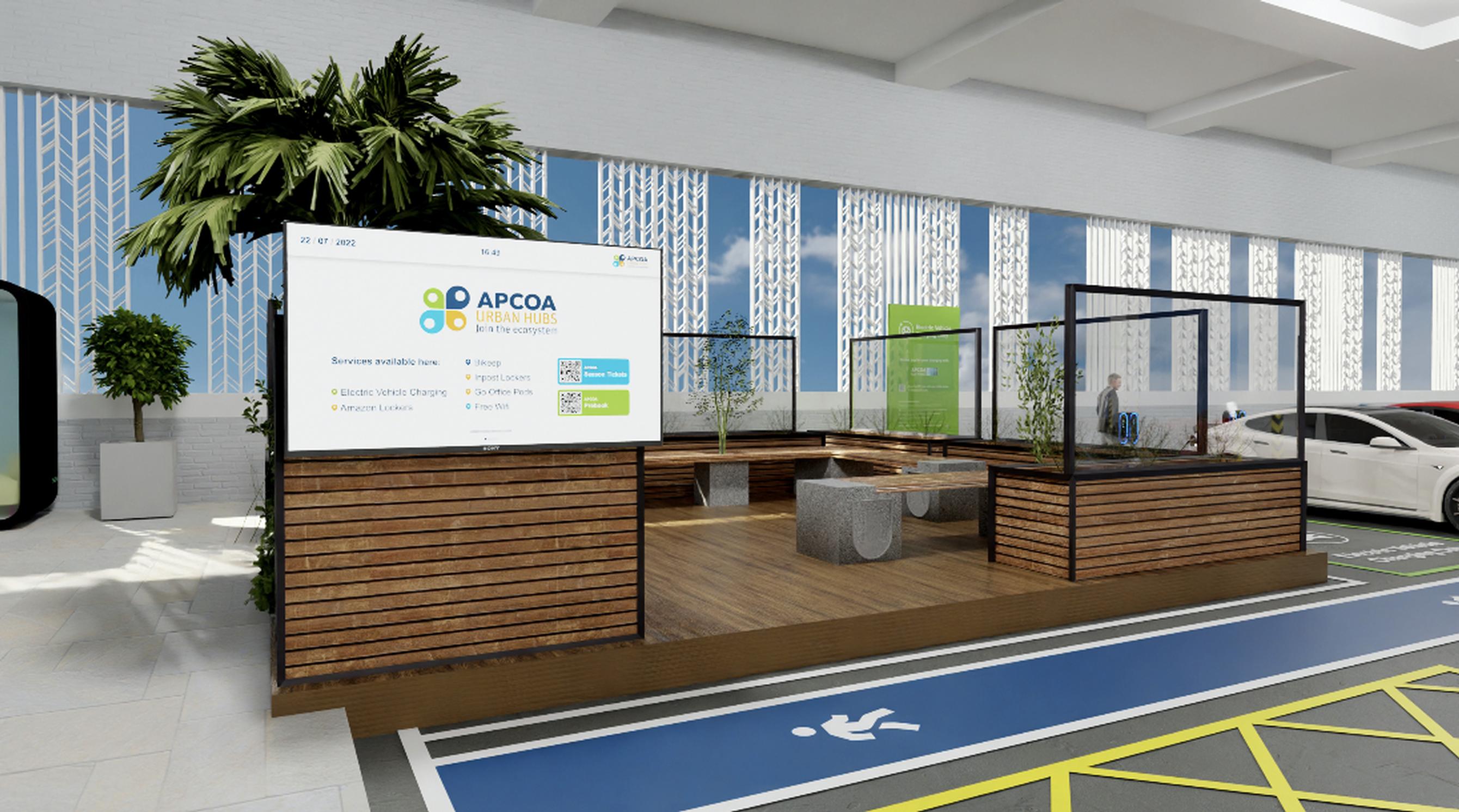 APCOA Urban Mobility Hubs will feature screened seating areas