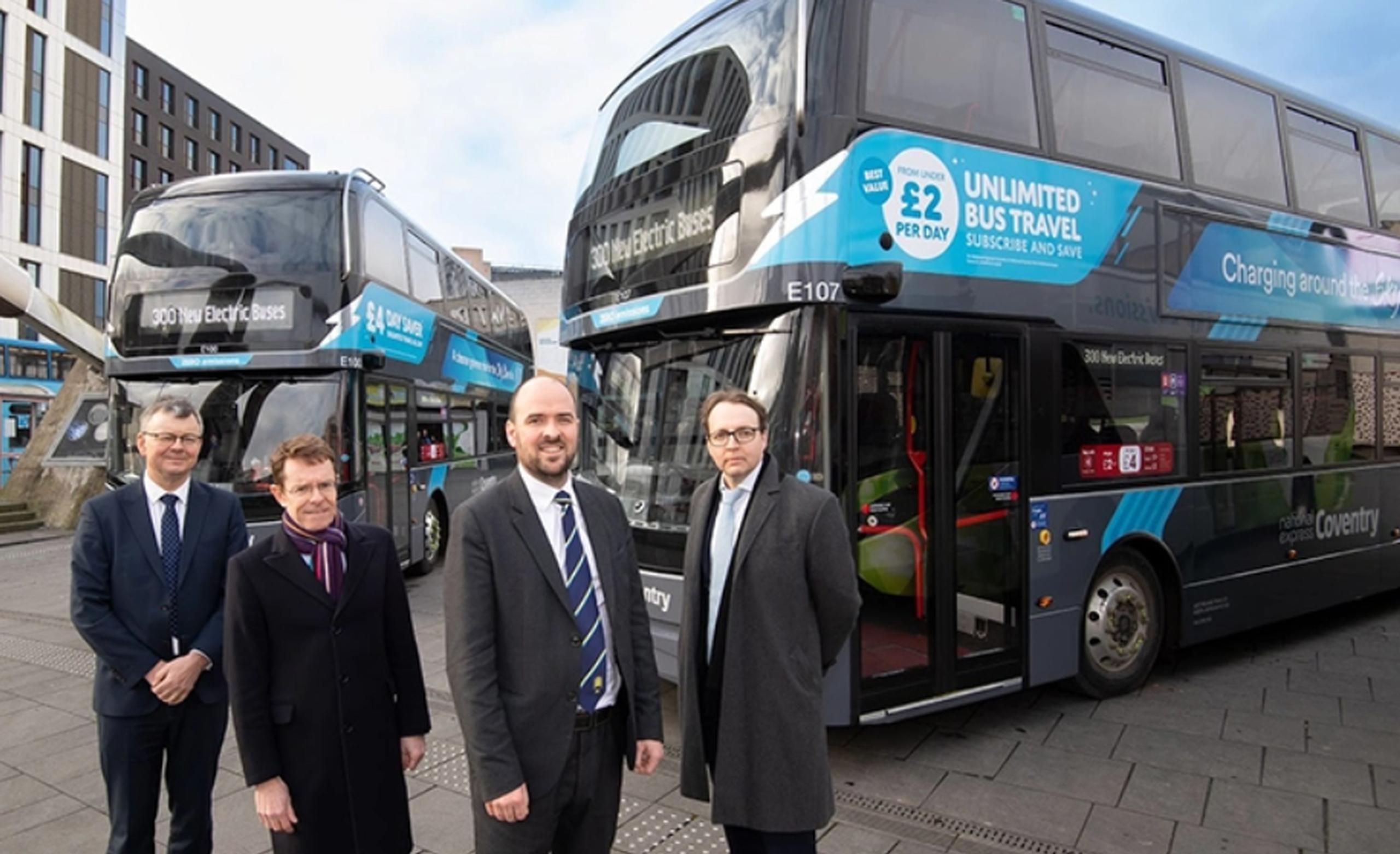 From left: National Express UK`s CEO, Tom Stables; Andy Street, Mayor of the West Midlands; Buses Minister, Richard Holden MP; and David Bradford, MD of National Express West Midlands