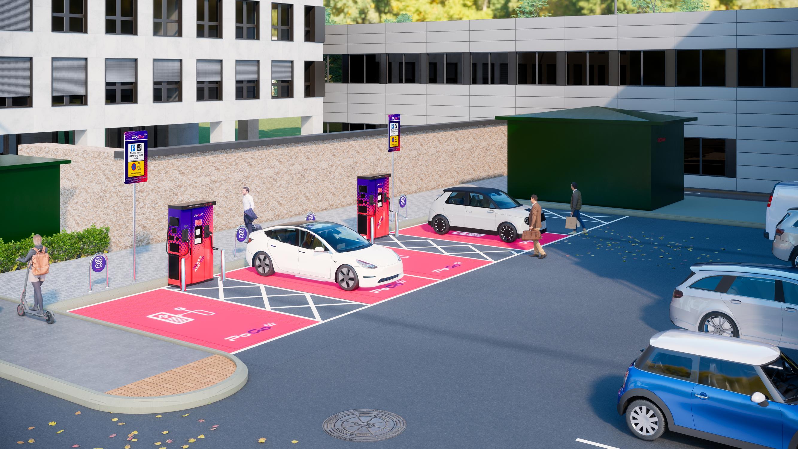 PoGo charging locations will be positioned near public amenities, coffee shops and food outlets