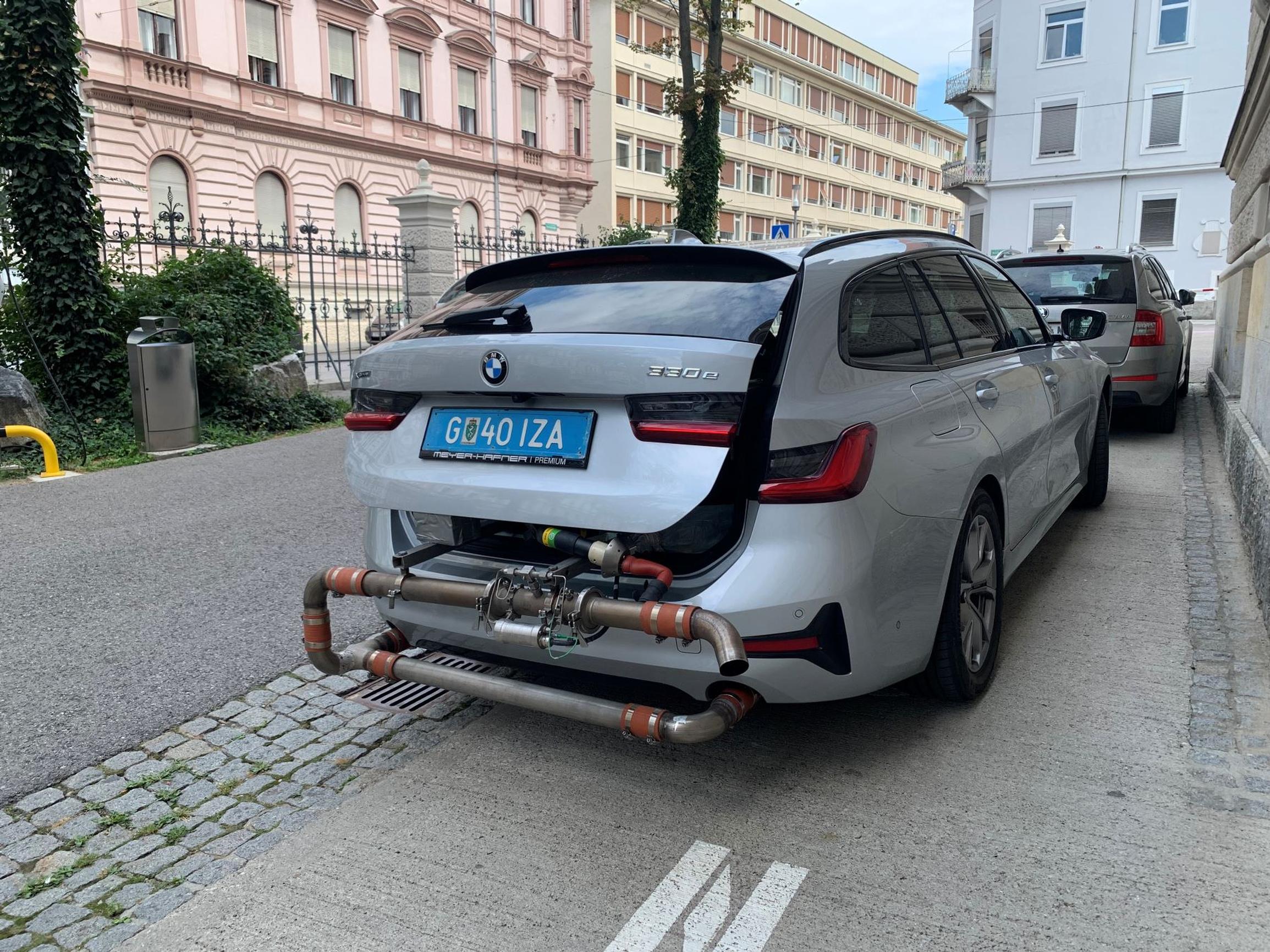 A BMW 3 Series being tested outside (T&E)