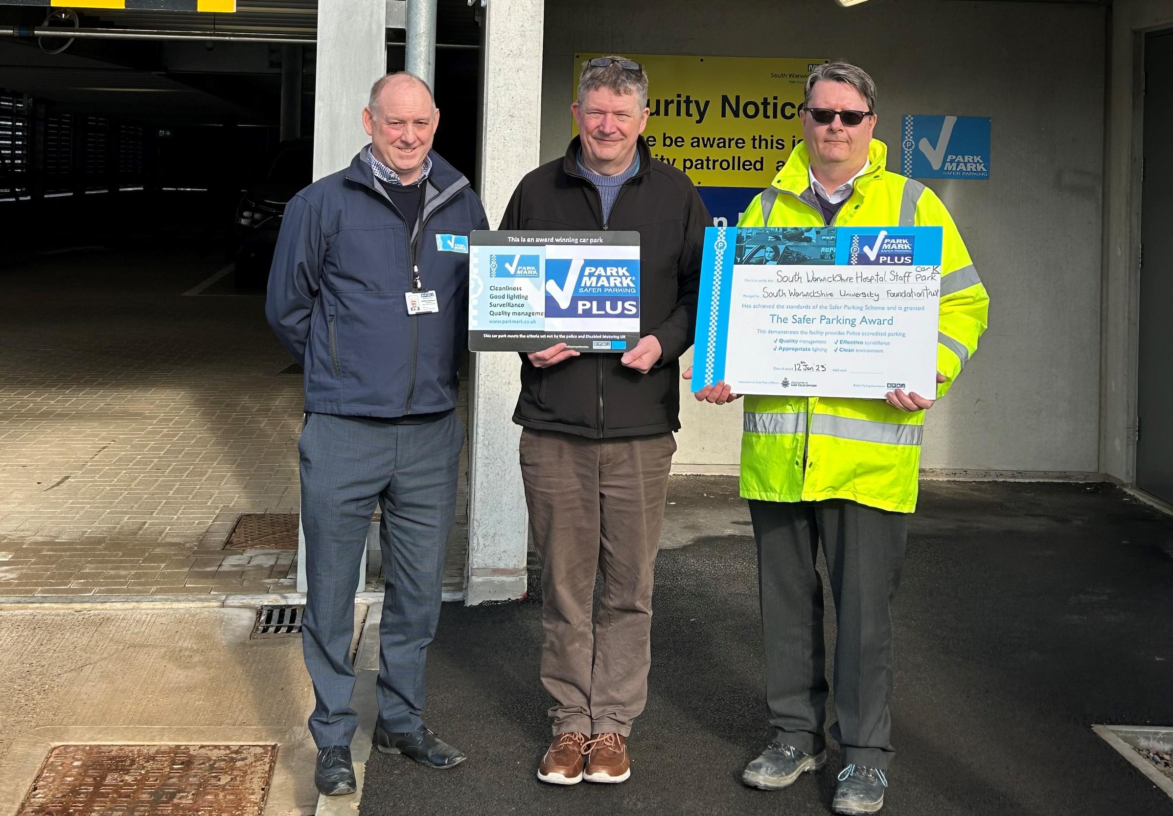 Matthew Robinson, BPA area manager, Sean Mitchell, security and parking services manager and Jeff Bayliss, senior project manager, South Warwickshire Hospital
