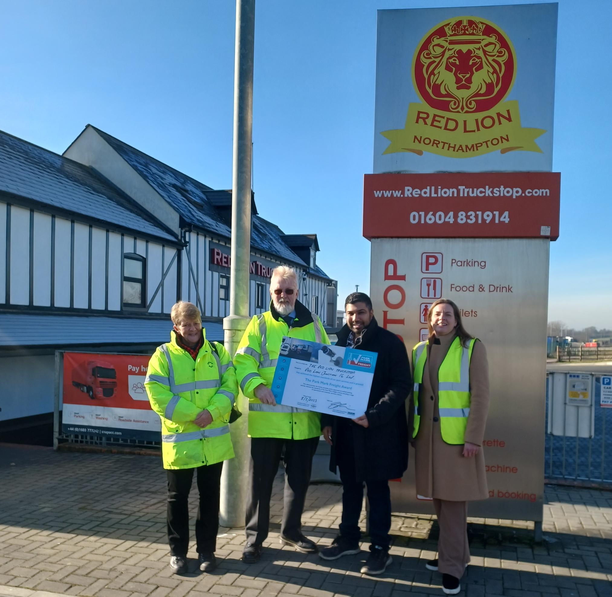 Sharon Henley, police assessor, Northamptonshire Police, Ali Sadrudin, Red Lion Truck Stop, Peter Gravells, BPA area manager, and Sara Fisher, BPA head of operations