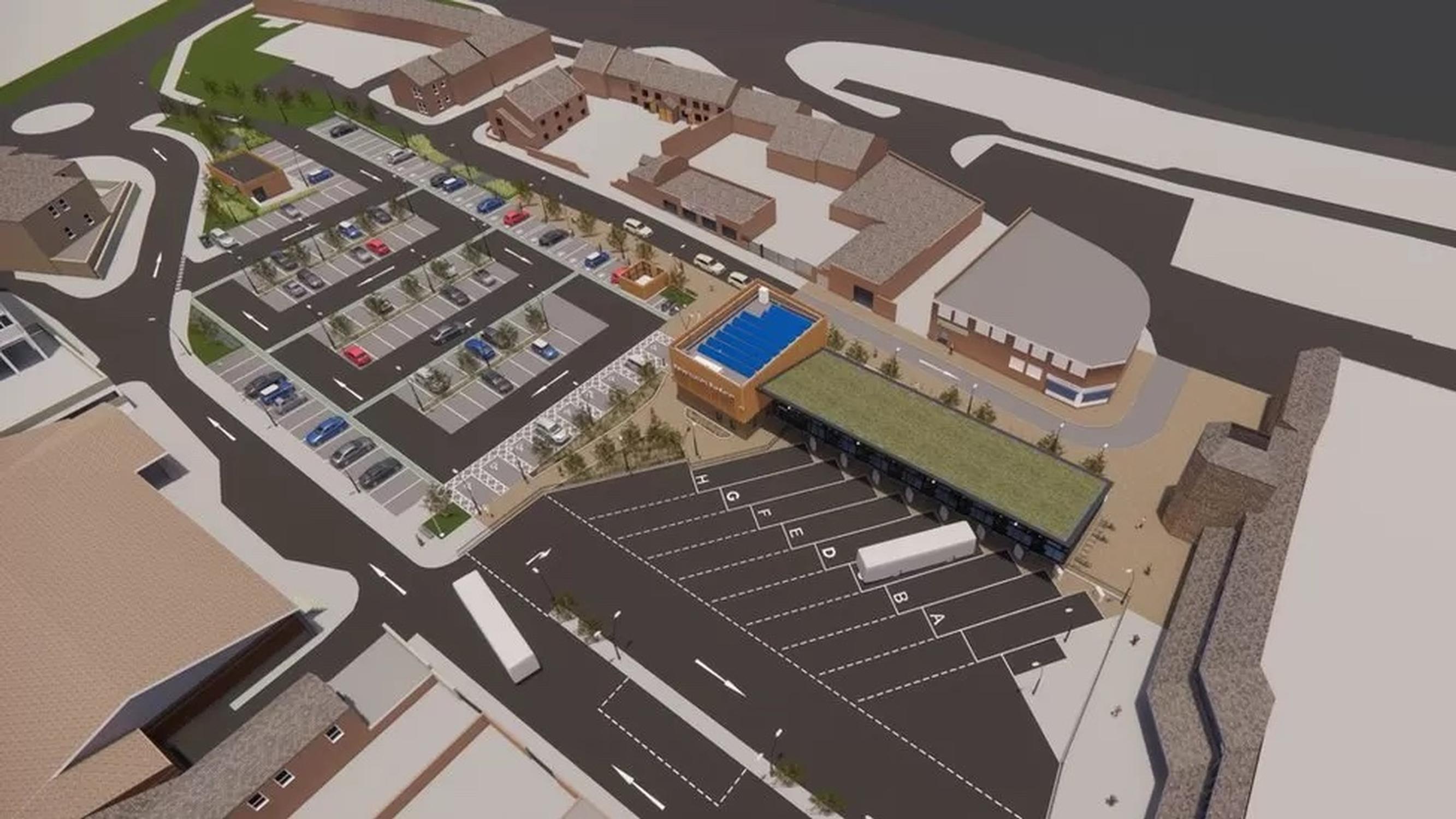CGI rendering of bus station and car park