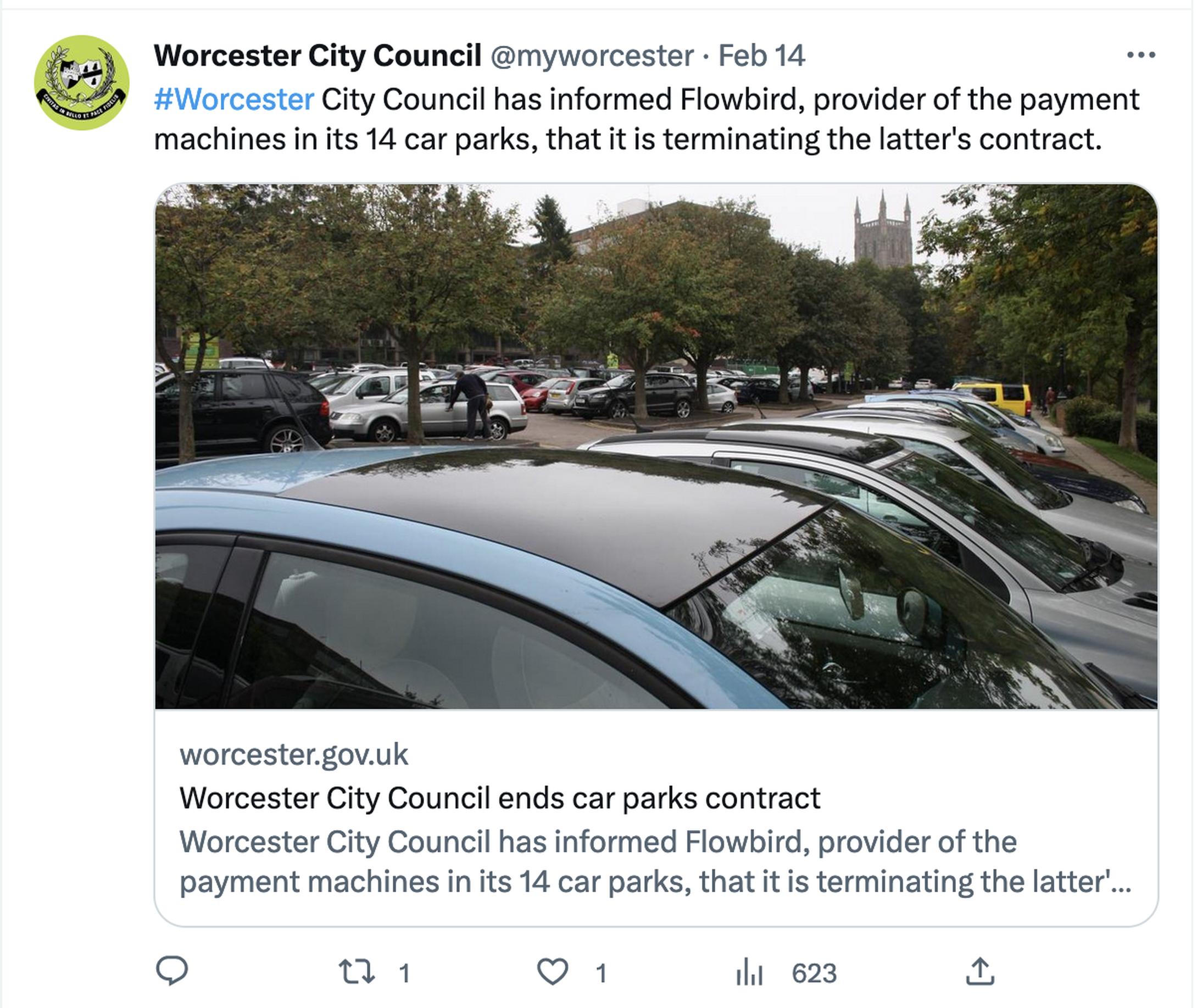 Worcester City Council ends Flowbird's car park contract