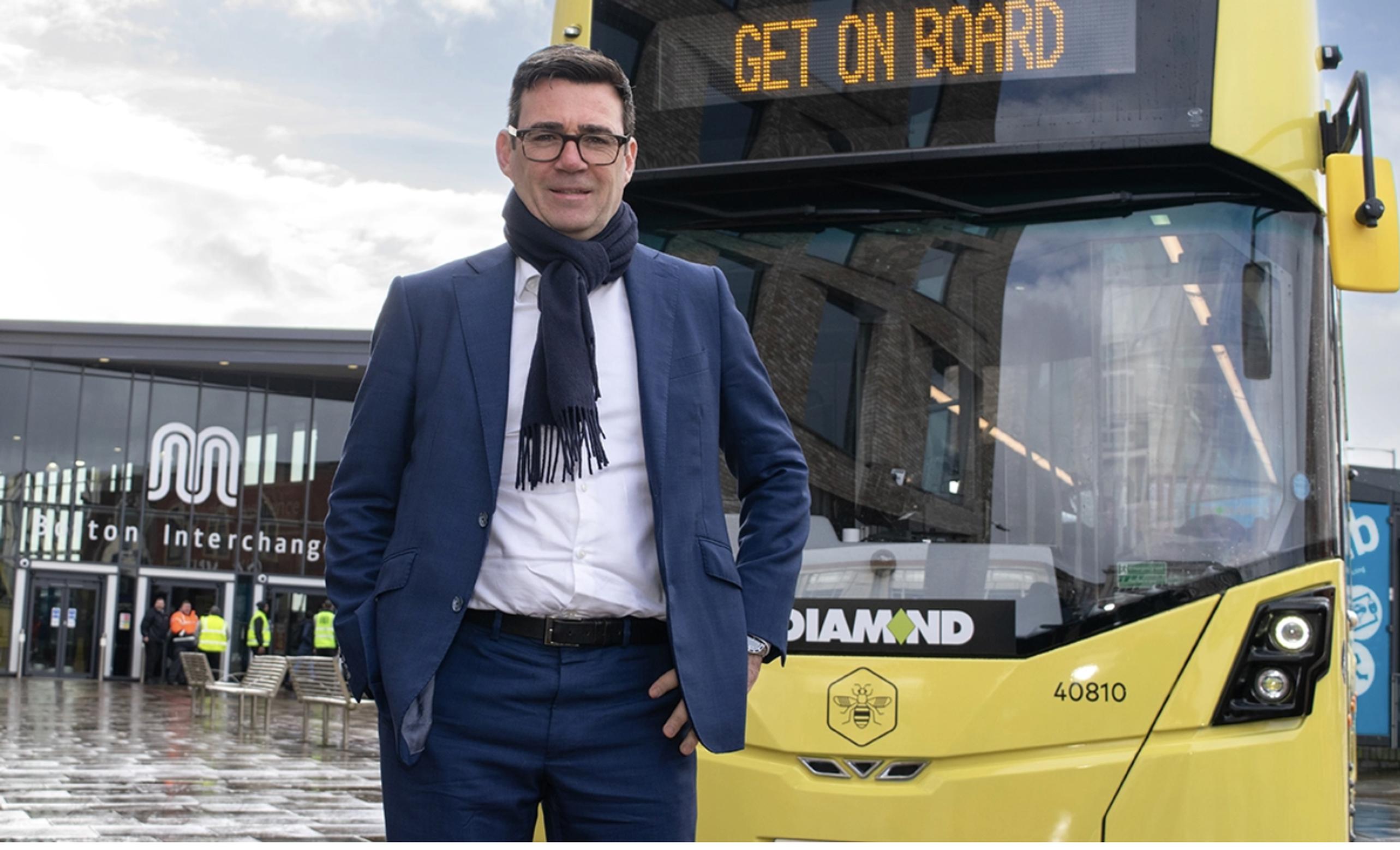 Greater Manchester Mayor Andy Burnham presented the first bus to be operated in the franchised Bee Network