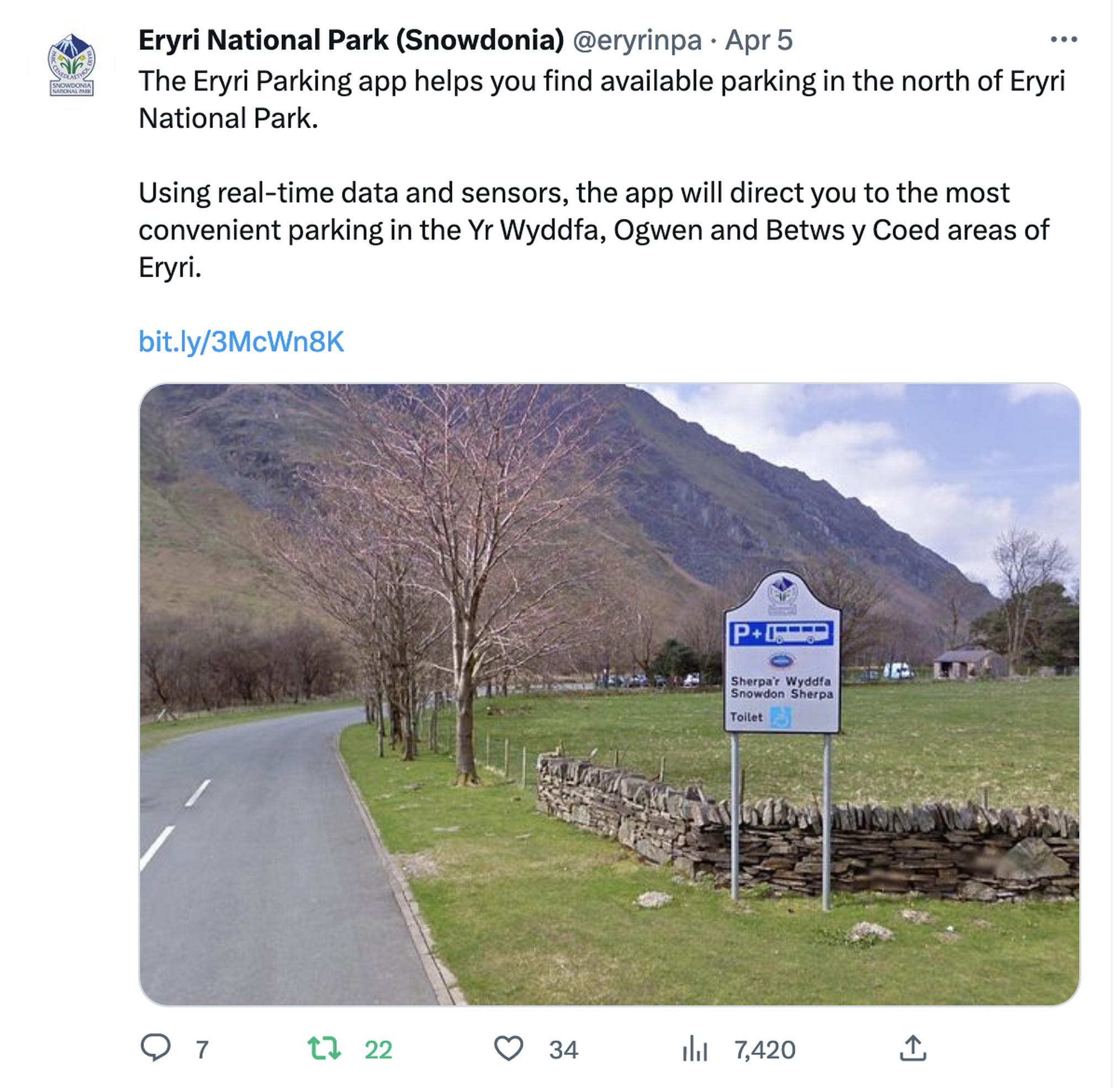 Eryri National Park has been using social media to advice visitors of the legal parking options available when visiting the area