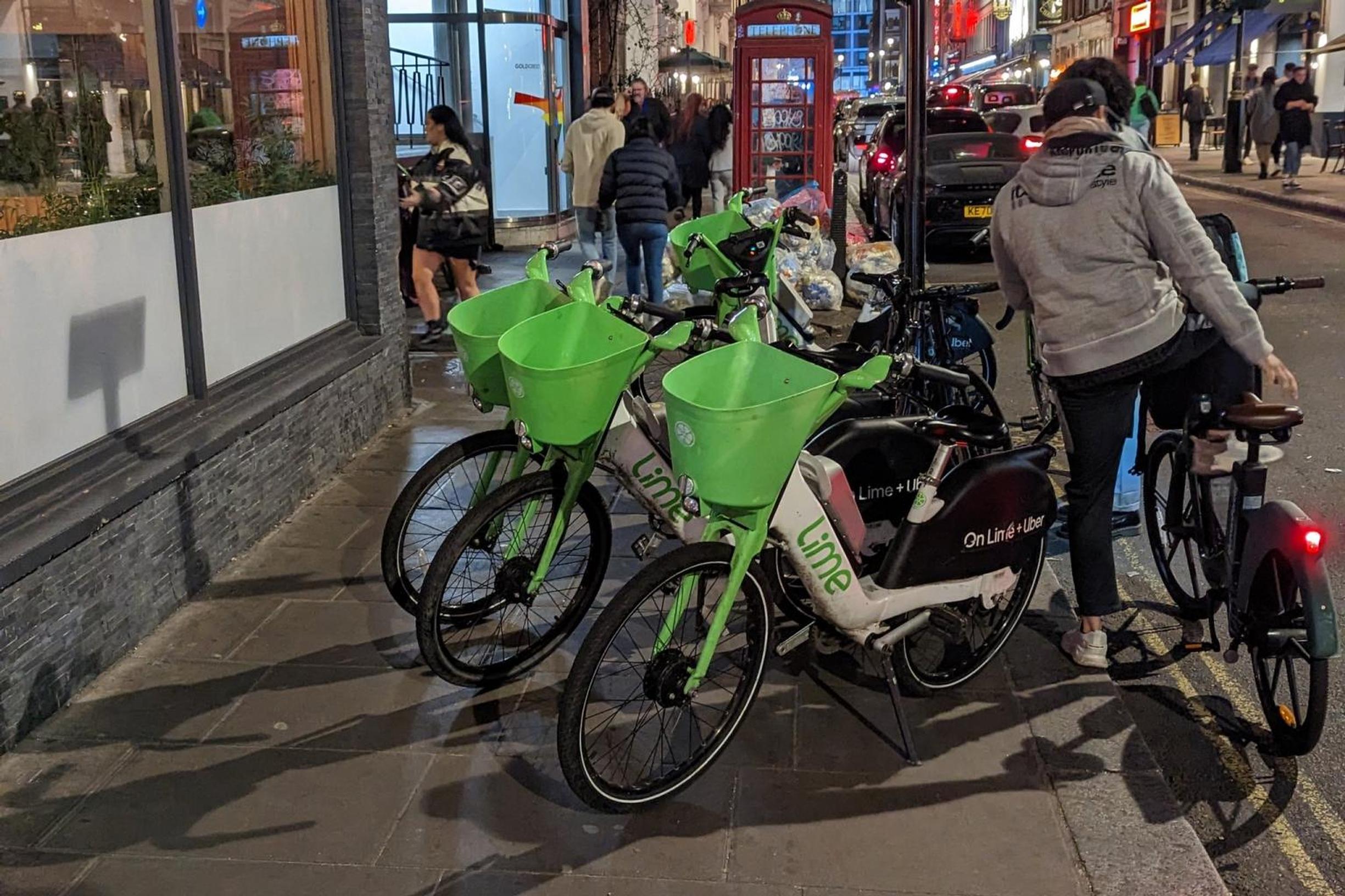 Obstructively parked Lime bikes