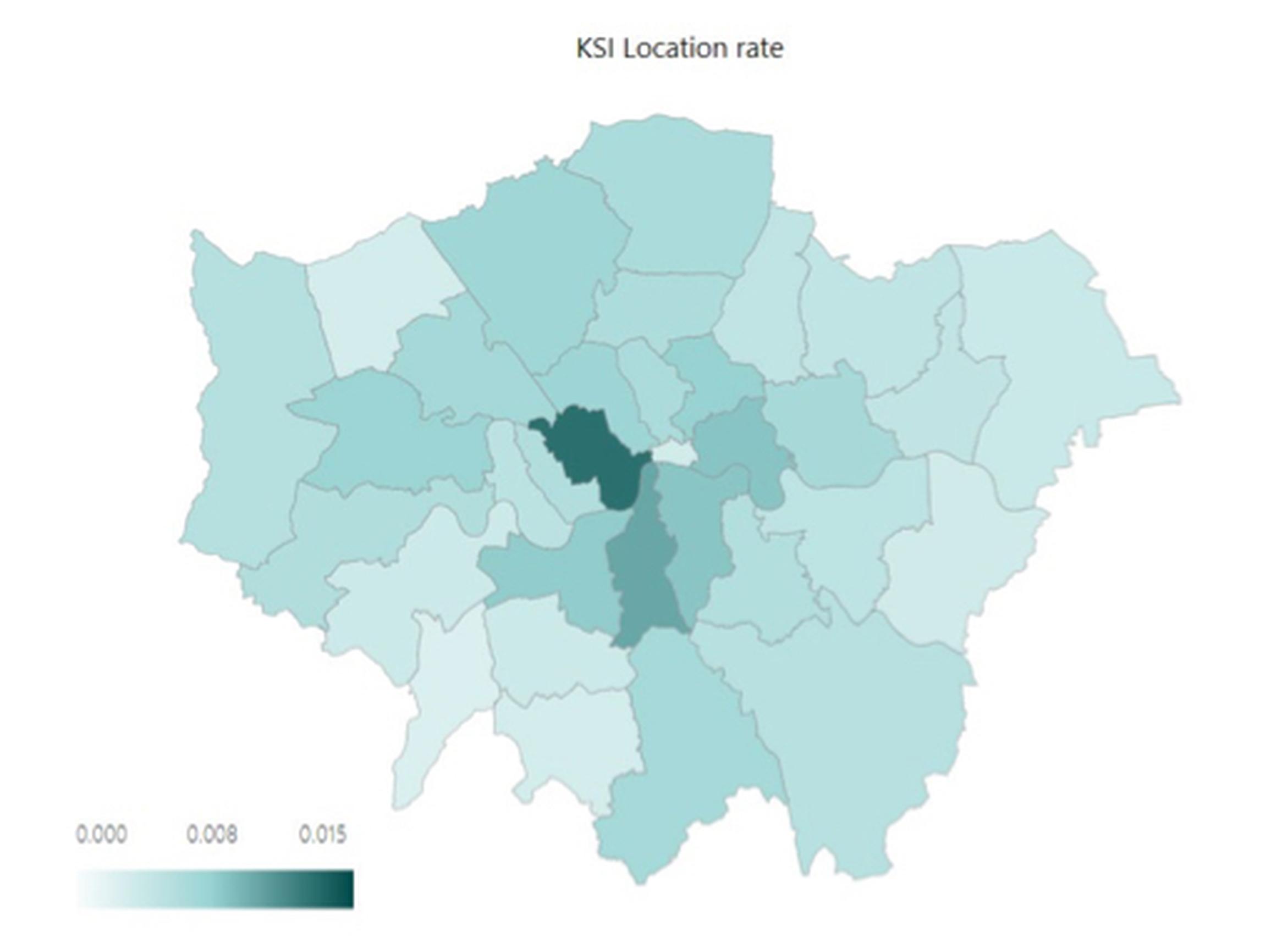 Baseline killed or seriously injured location rate (2017-19 average) by London borough