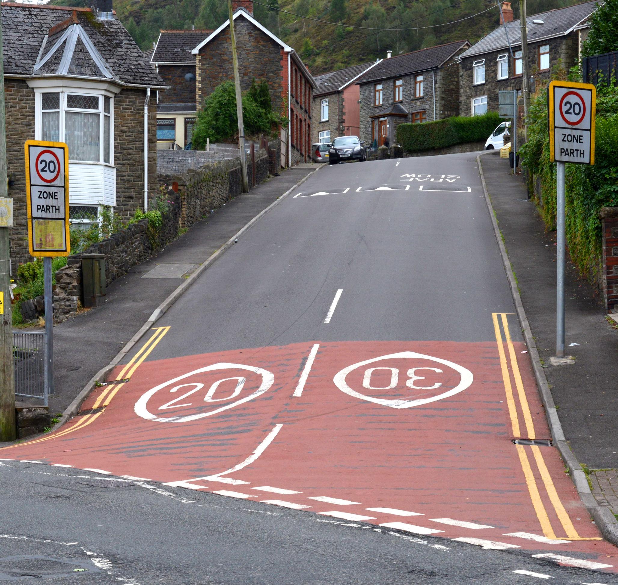 Carriageway speed limit markings in the Cynon Valley, pictured, have been removed ahead of 20mph becoming the default limit in September.