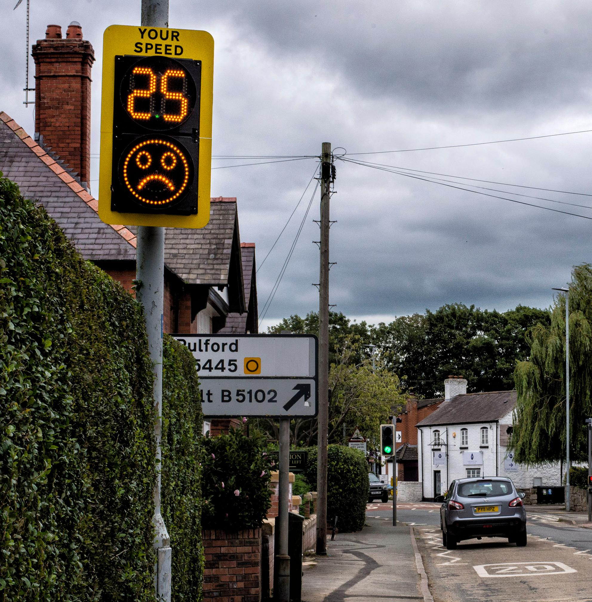 A Vehicle Activated Sign on a 20mph road in Wrexham county borough.