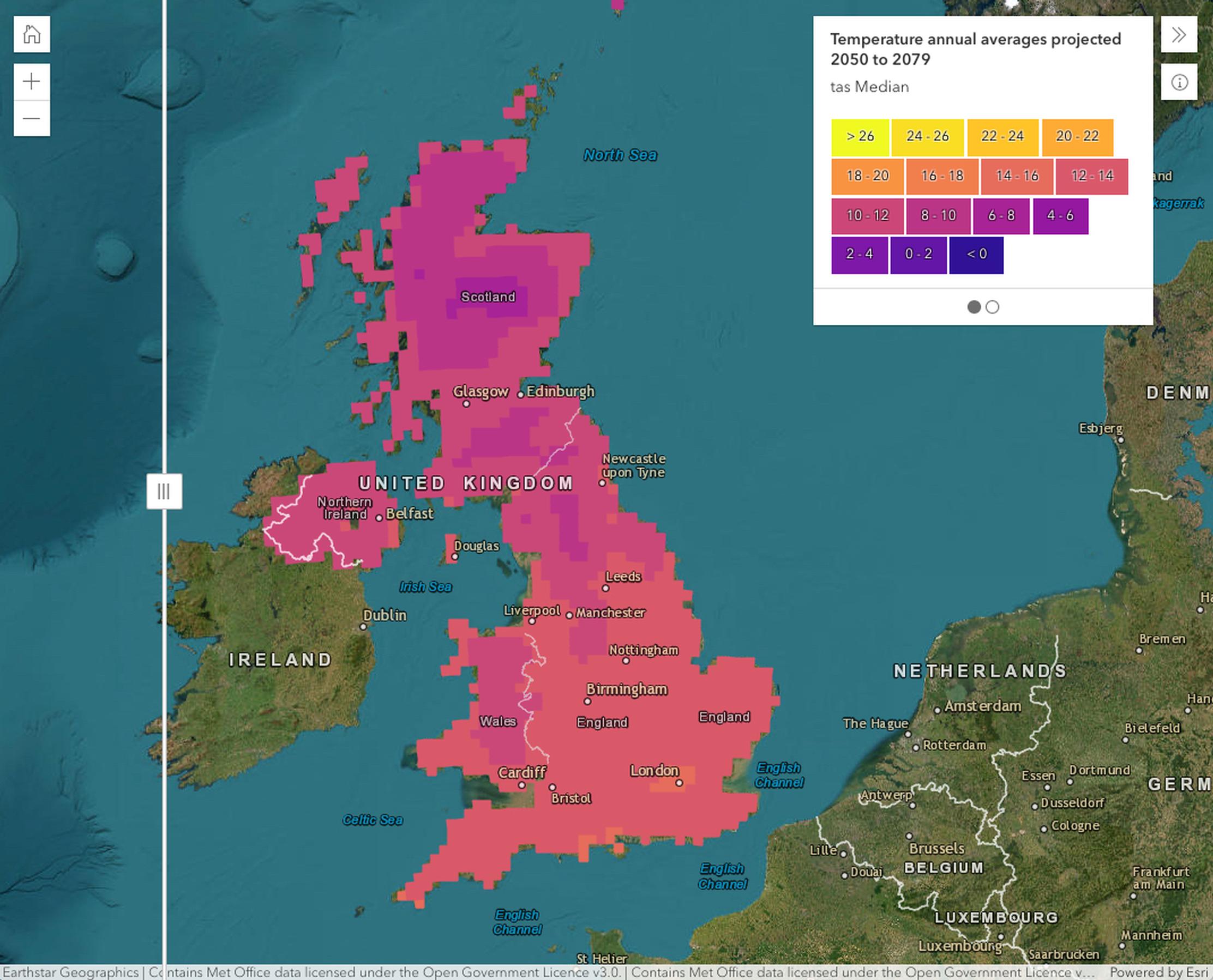 Projected annual average temp 2050-2079