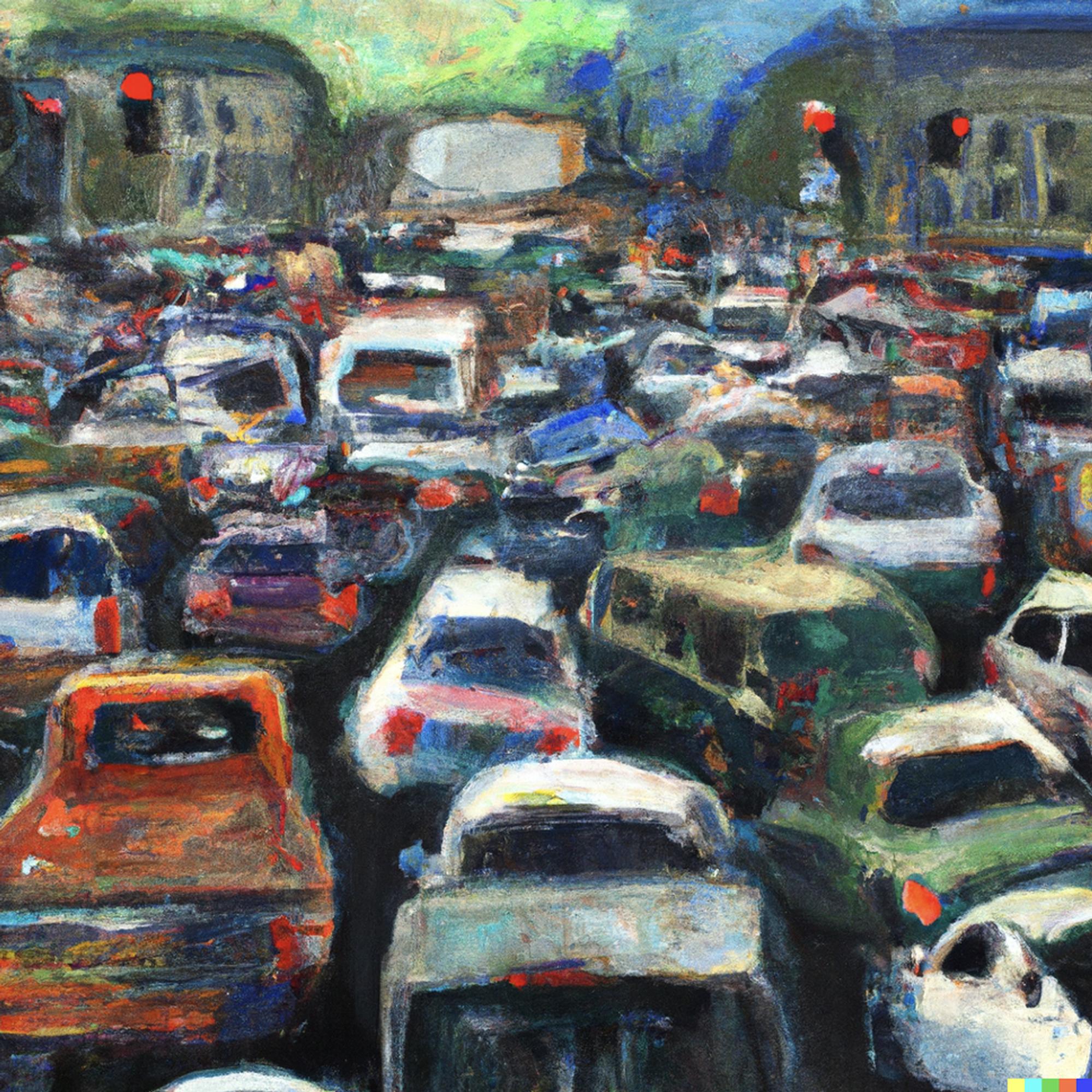 DALl-E generated image of “A traffic jam in the style of Renoir”