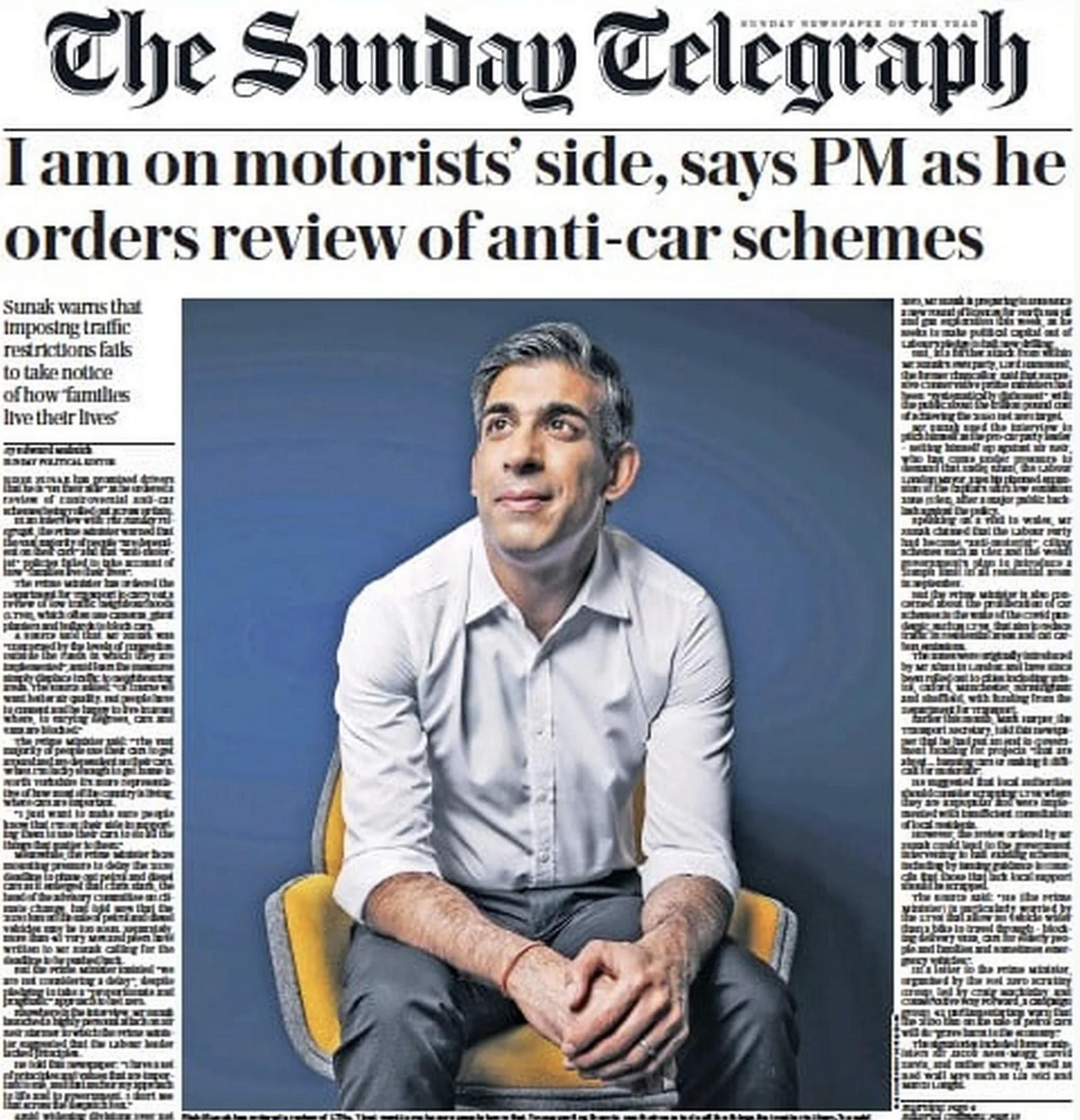 The Sunday Telegraph gave the PM a front page platform