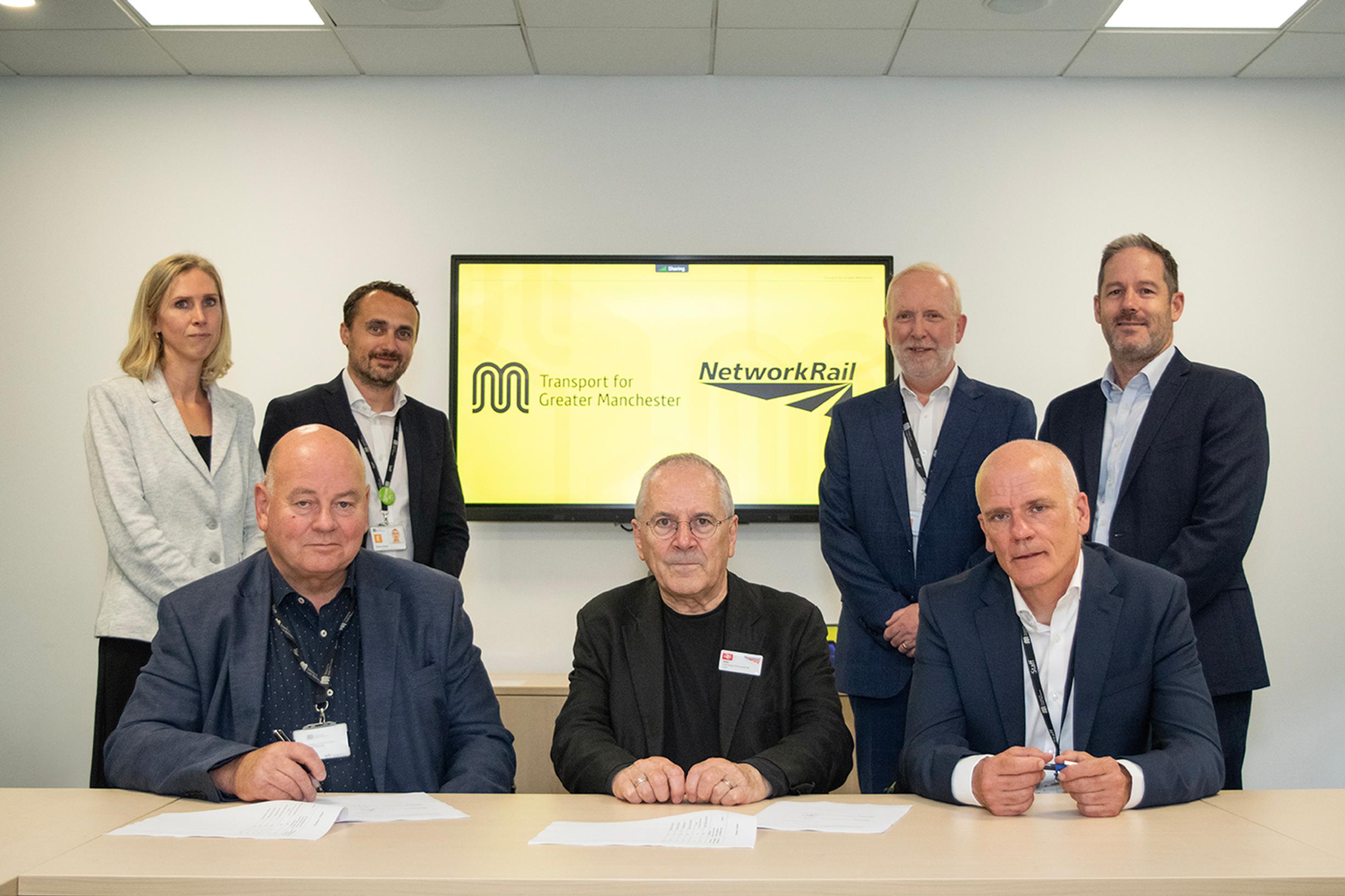 From left: Eamonn Boylan, Chief Executive of TfGM; Lord Hendy, Chair of Network Rail; Steve Warrener, Managing Director of TfGM
