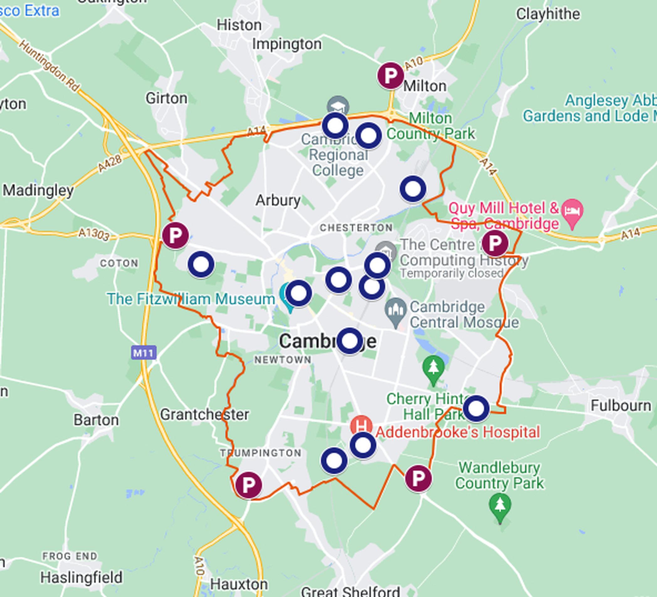 The proposed Sustainable Transport Zone would cover Cambridge, linking the park and ride sites on the city’s outskirts