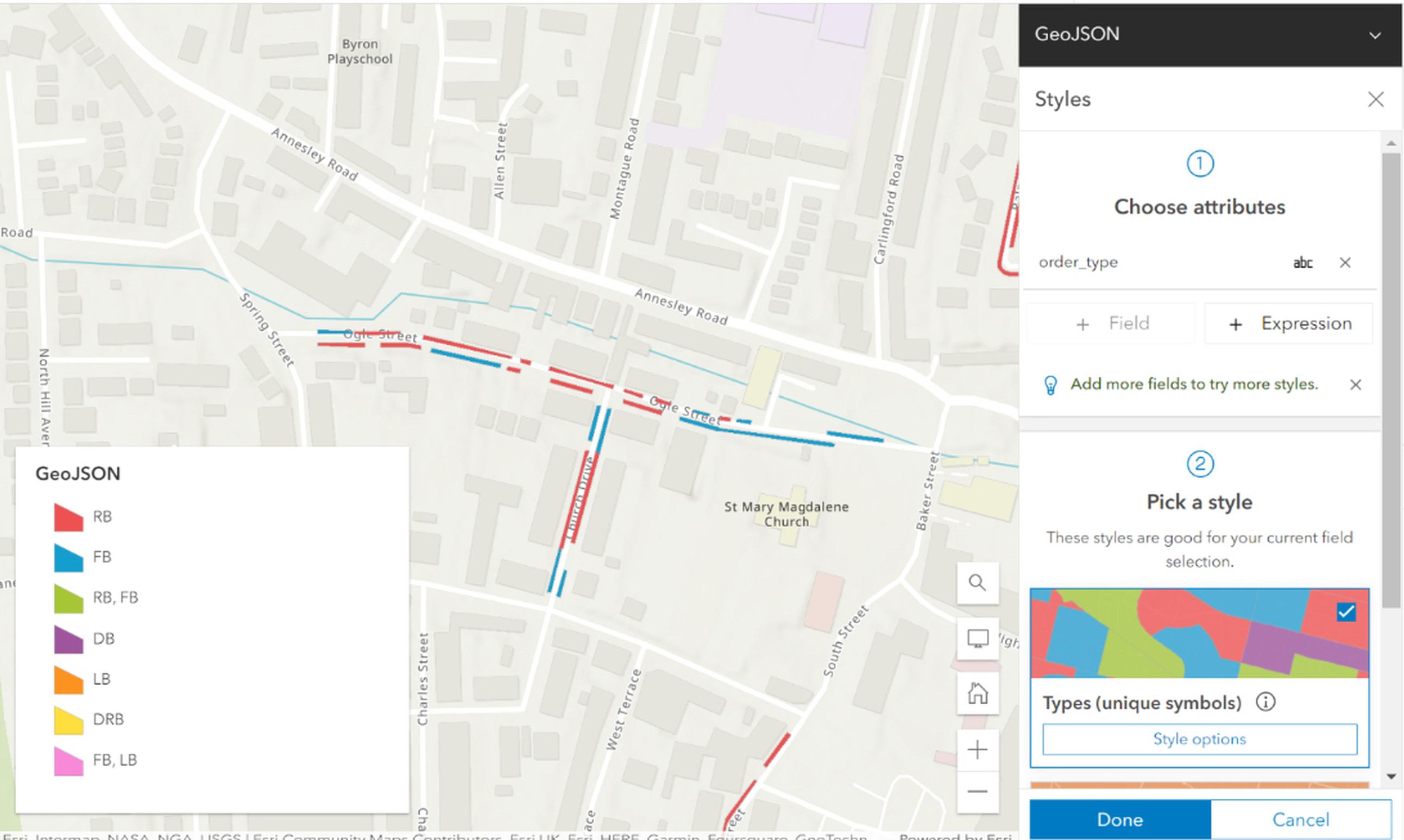 A map combining Esri and Appyway data