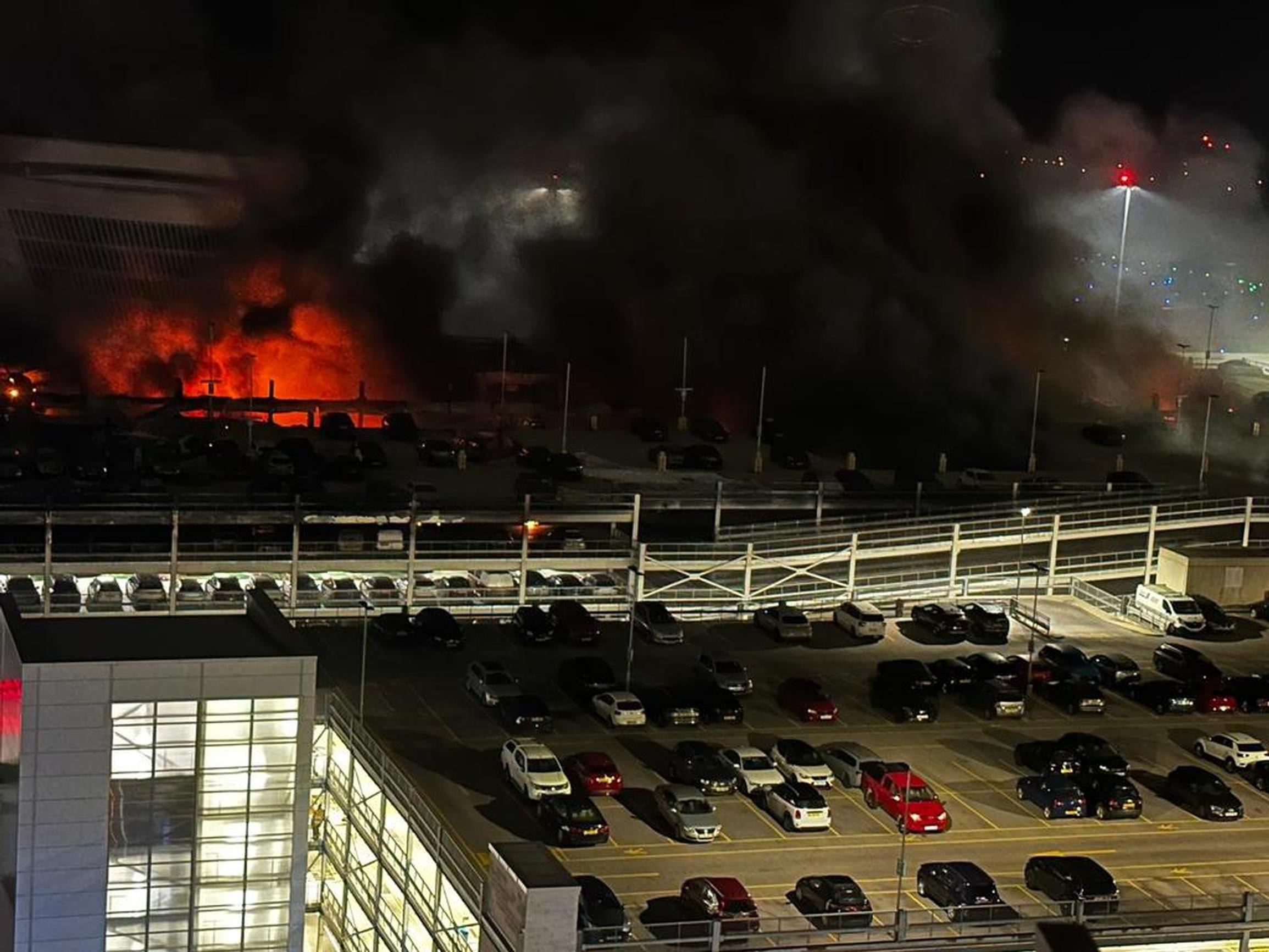 The blaze at London Luton Airport (Bedfordshire Fire and Rescue Service)