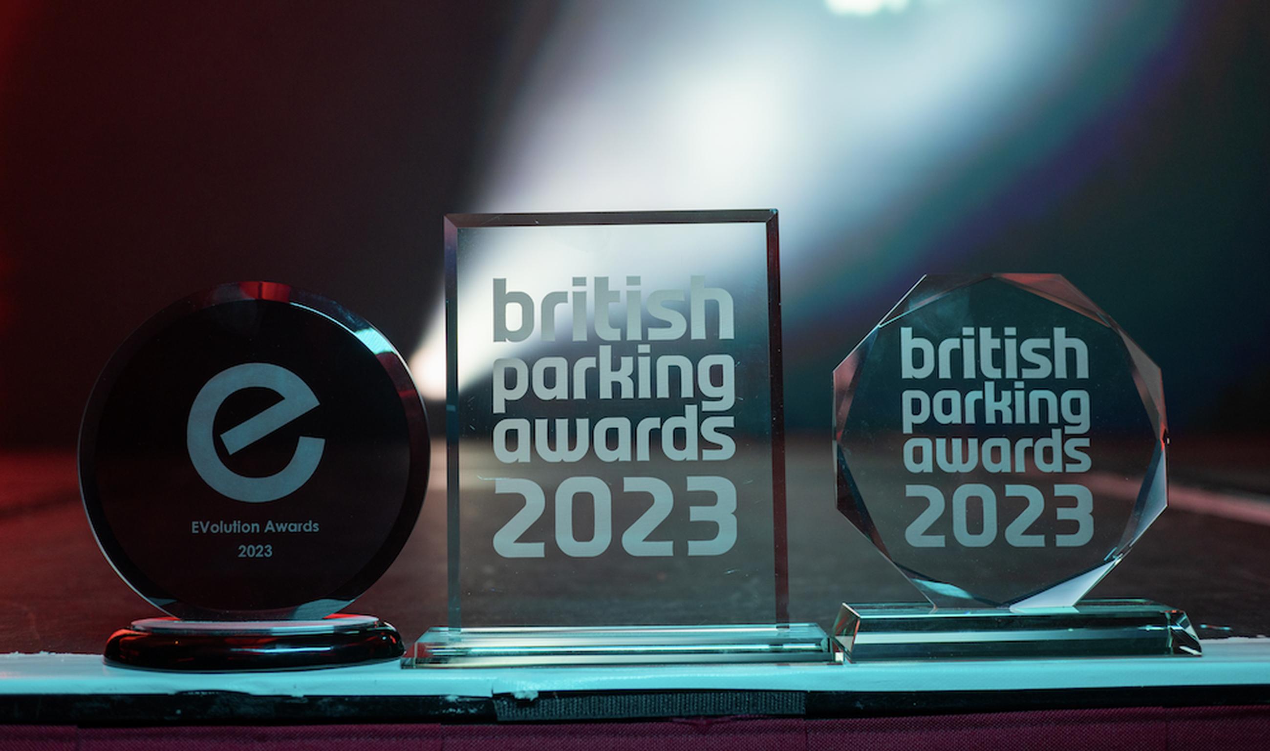 The British Parking Awards and EVolution Awards trophies