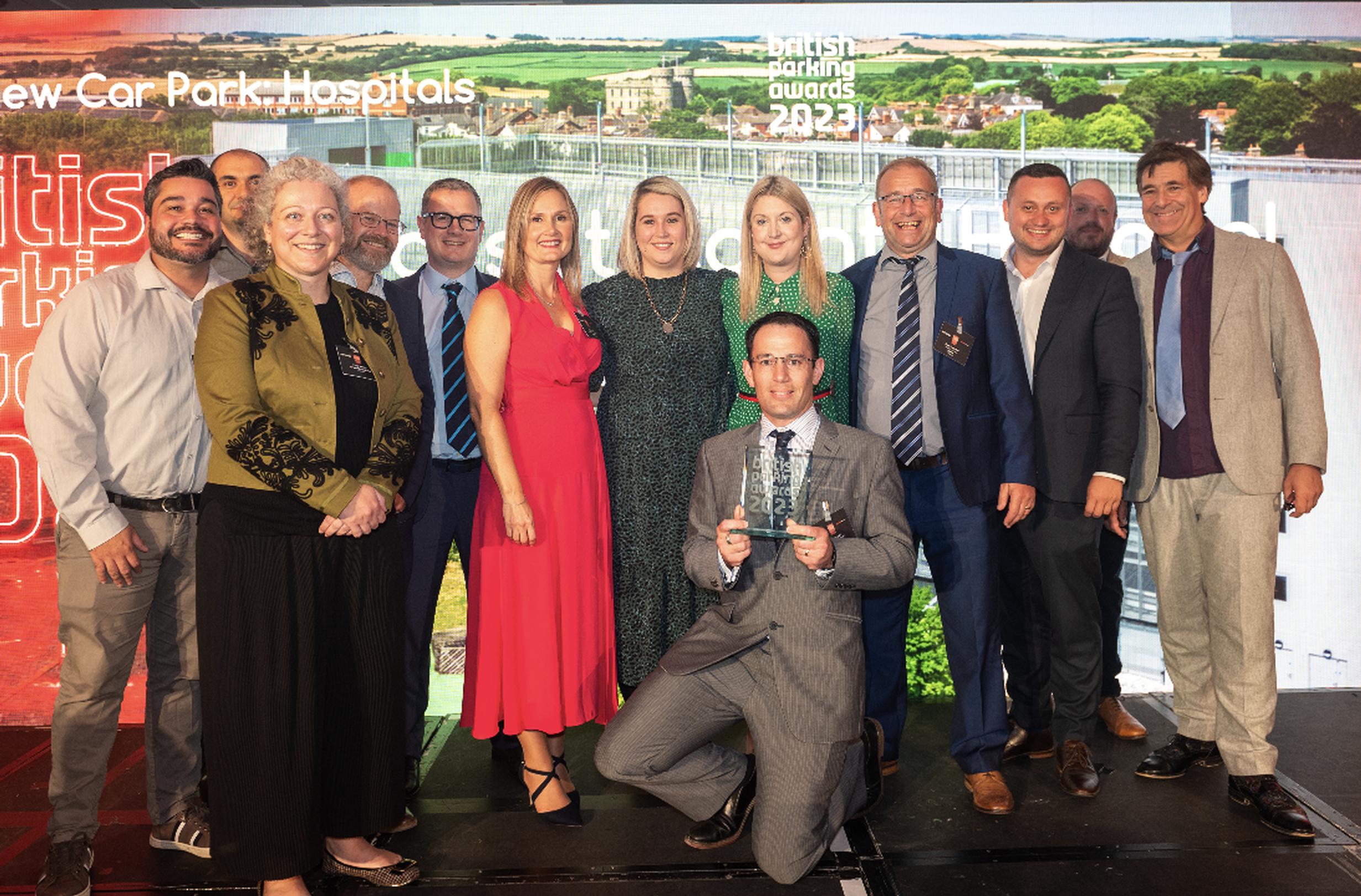 Lucas Fernandes, Ivo Demirov and Vaso Vaina (Stripe Consulting), Tristan Chapman (Dorset County Hospital), Iain Saunders, Vikki Town, Beth Whitehouse, Laura Pocknell, Guy Kippen and Paul Thatcher (Prime), Brannan Coady (YourParkingSpace, category sponsor), 
Harry Noakes (Willmott Dixon) and Mark Steel