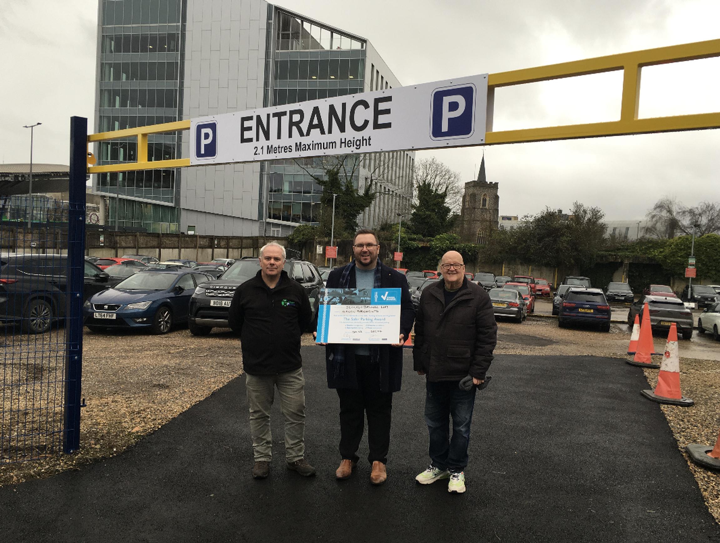 (L-R) Ben Gill, general manager, Green Parking, Craig Edward, area manager, British Parking Association, and David Lancaster, Park Mark national roaming assessor