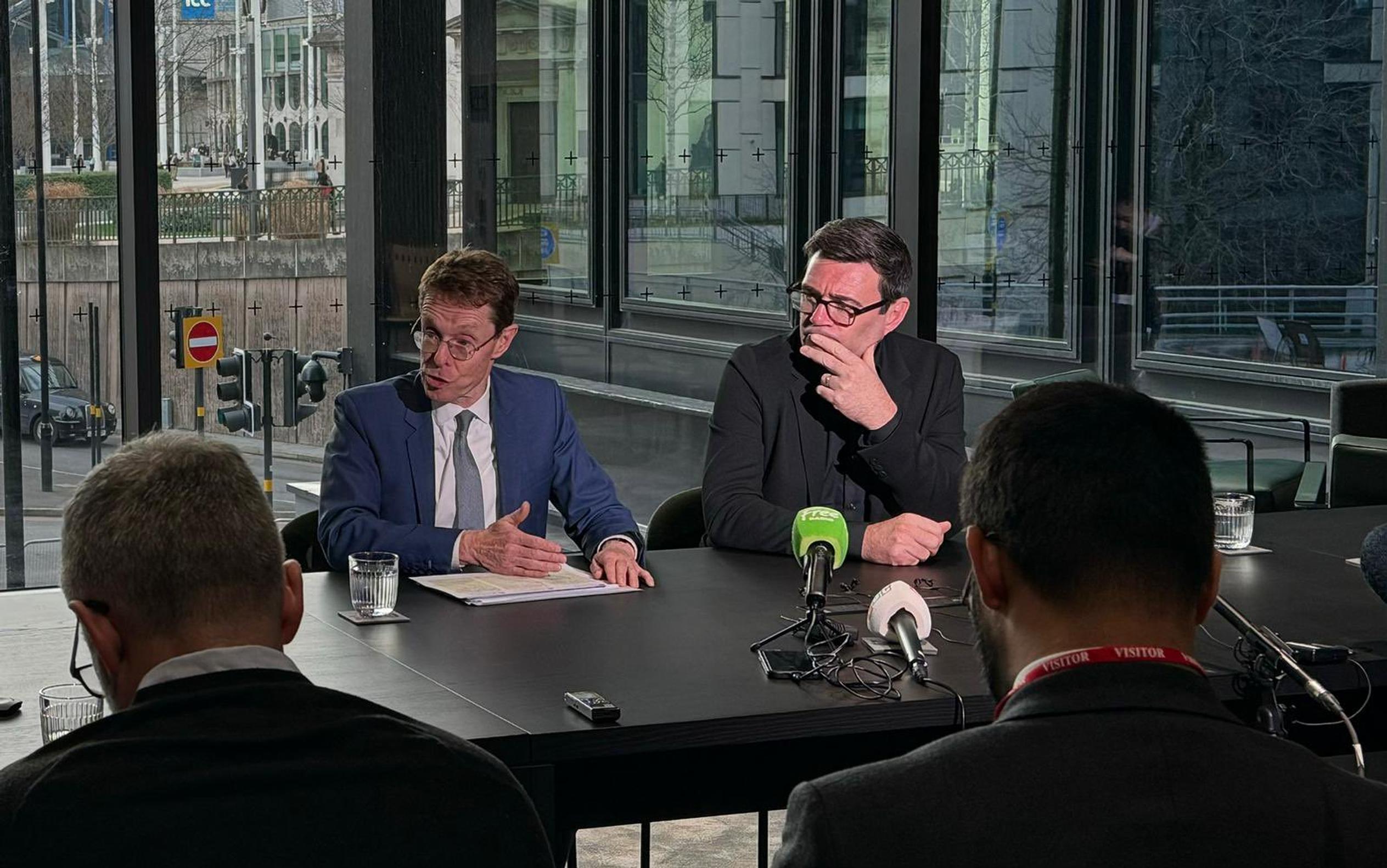 Mayor of West Midlands Andy Street (left) with Mayor of Greater Manchester Andy Burnham. Street said on X (formerly Twitter): ‘I’m not interested in what colour badge Andy Burnham wears. I’m interested in delivering for the West Midlands. Great to be working with him on the need for better connectivity between our two great regions.