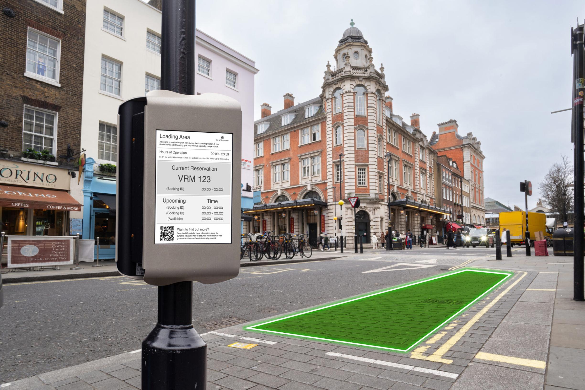 Image of the Abbey Orchard Street bookable bay with e-ink signage, which is walking distance to Victoria Street
