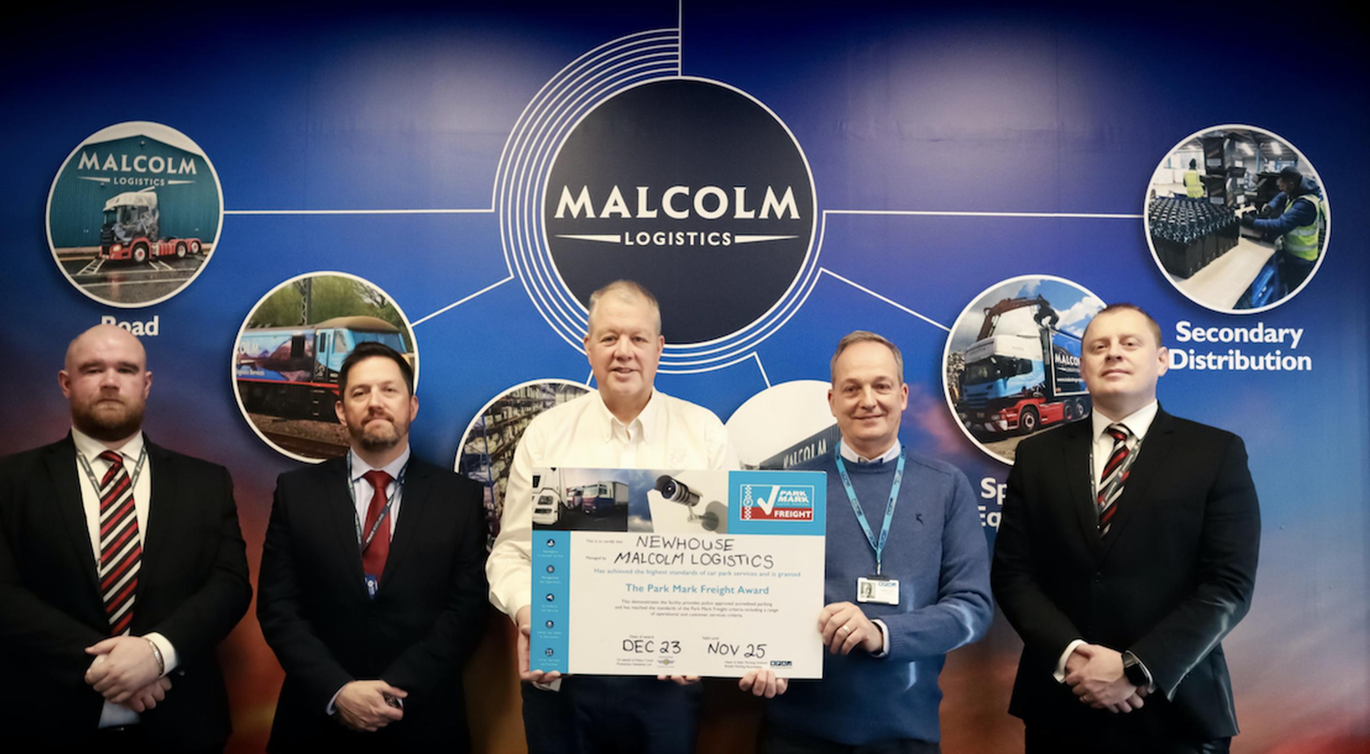 John Copeland (SecuriGroup), Allen Paul (Police Scotland), Derek Milne (Malcolm Logistics), William Clark (BPA area manager) and Iain Ramsay, Regional Manager (SecurigGroup)