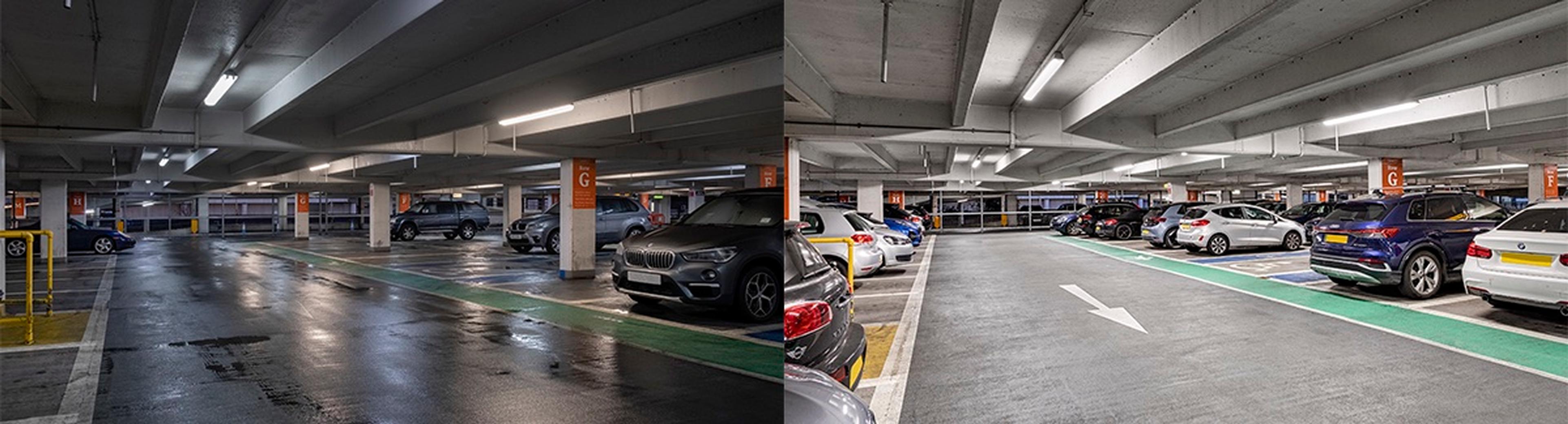 Gatwick`s South car park before and after the introduction of LED lighting