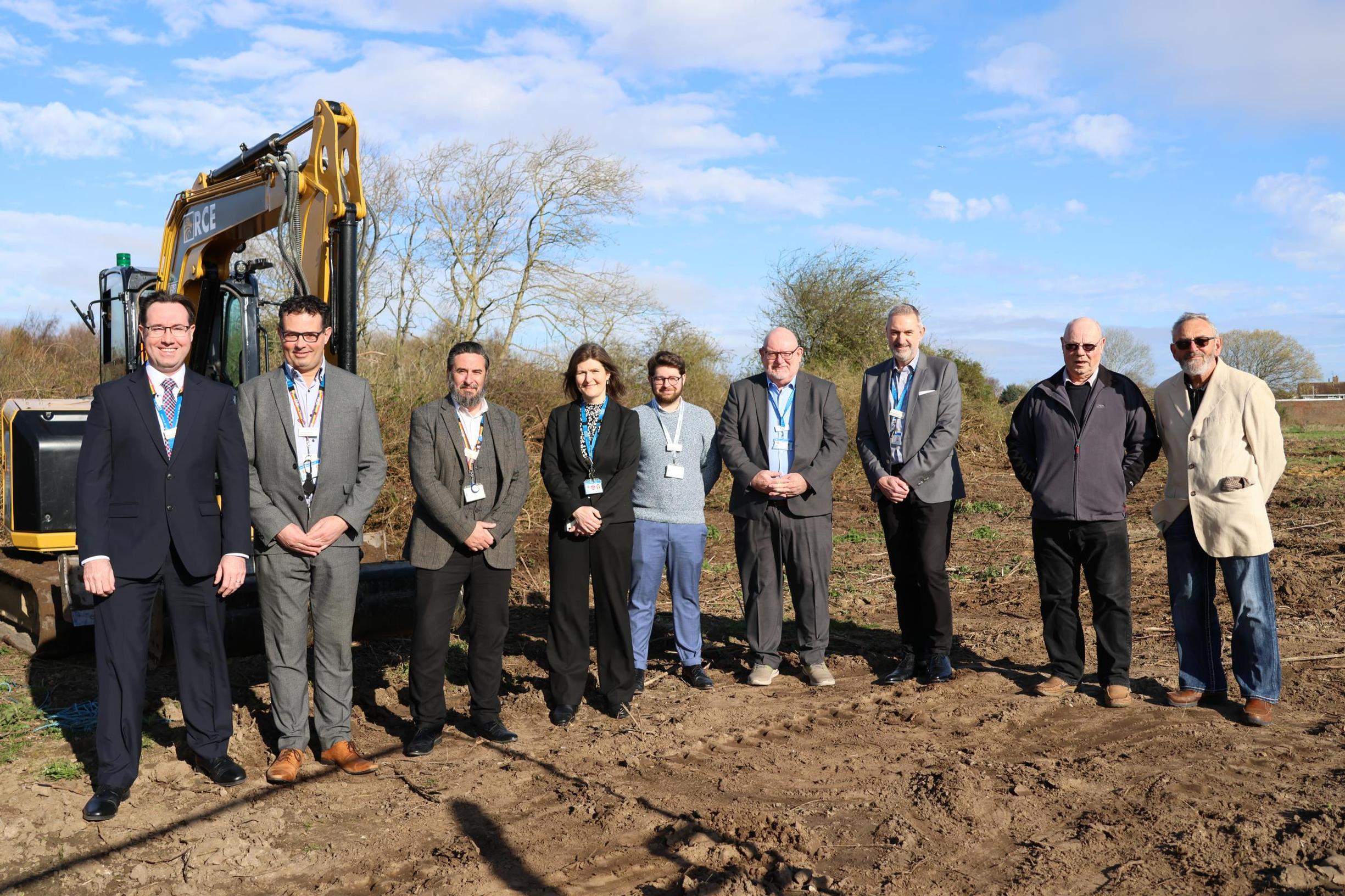 The James Paget Hospital and Gorleston & Great Yarmouth Allotment Association at the Potter’s Field site (L-R) Mark Flynn, director of strategic projects, JPUH; Jonathan Barber, deputy CEO, JPUH; Steven Balls, deputy director of estates and facilities; Diane Goodwin, operations director, Future Paget Programme, JPUH; Harry Hicks, project manager, Future Paget Programme, JPUH; Jim Hackett, programme director, Future Paget Programme, JPUH; Richard Varvel, project manager, estates, JPUH; Alan Peace, GGYAA; and David Cardall, GGYAA