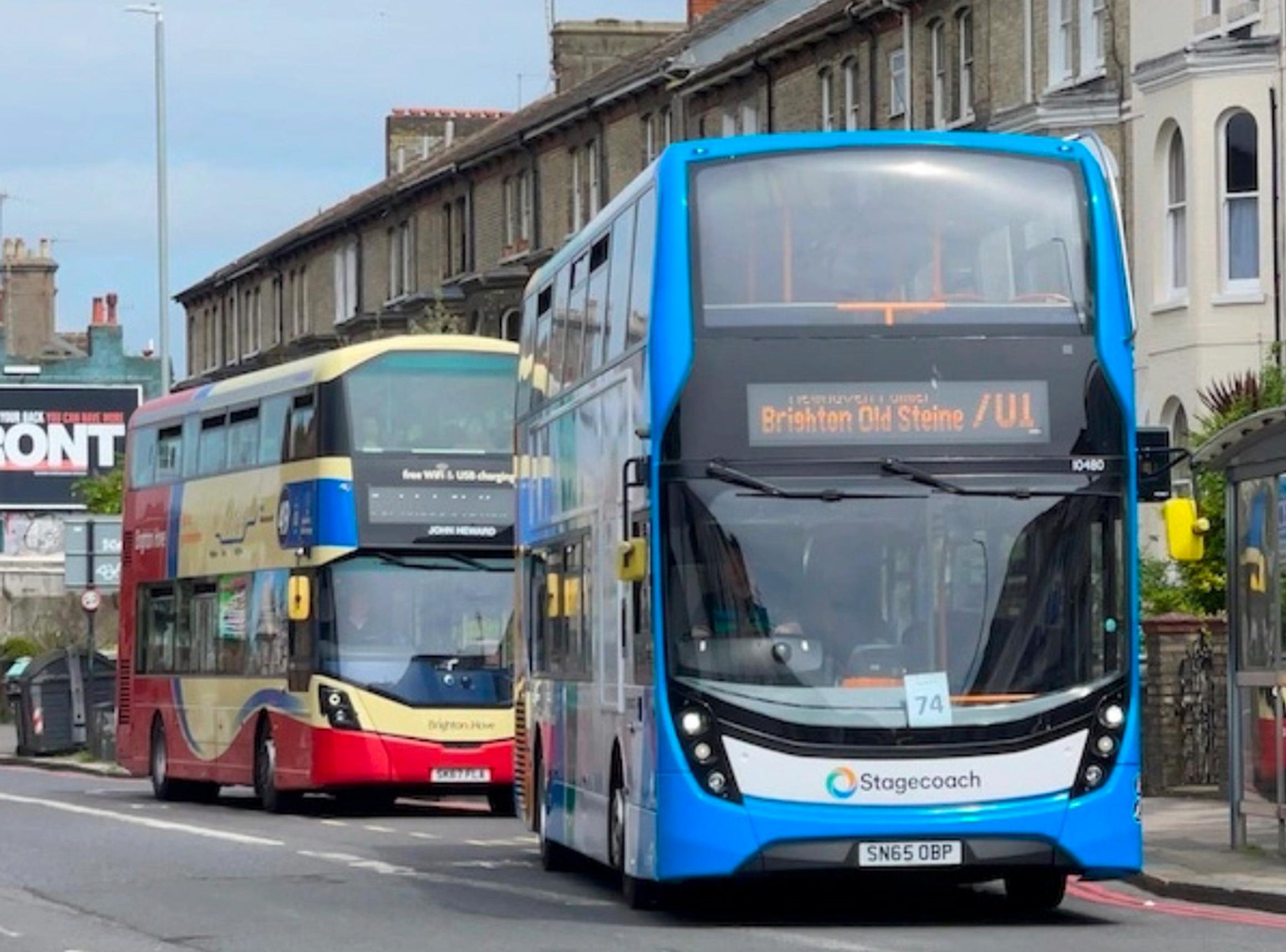 Stagecoach (front) and B&H buses on the competing routes
