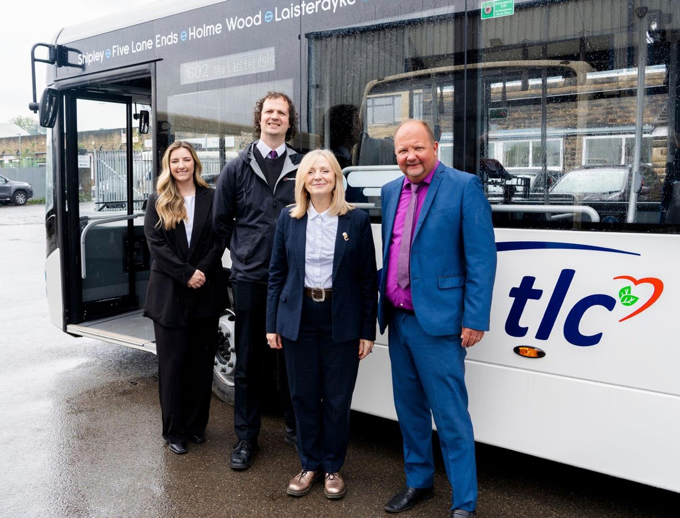 West Yorkshire Mayor Tracy Brabin (centre) launches the Bradford Superloop with bus operator TL