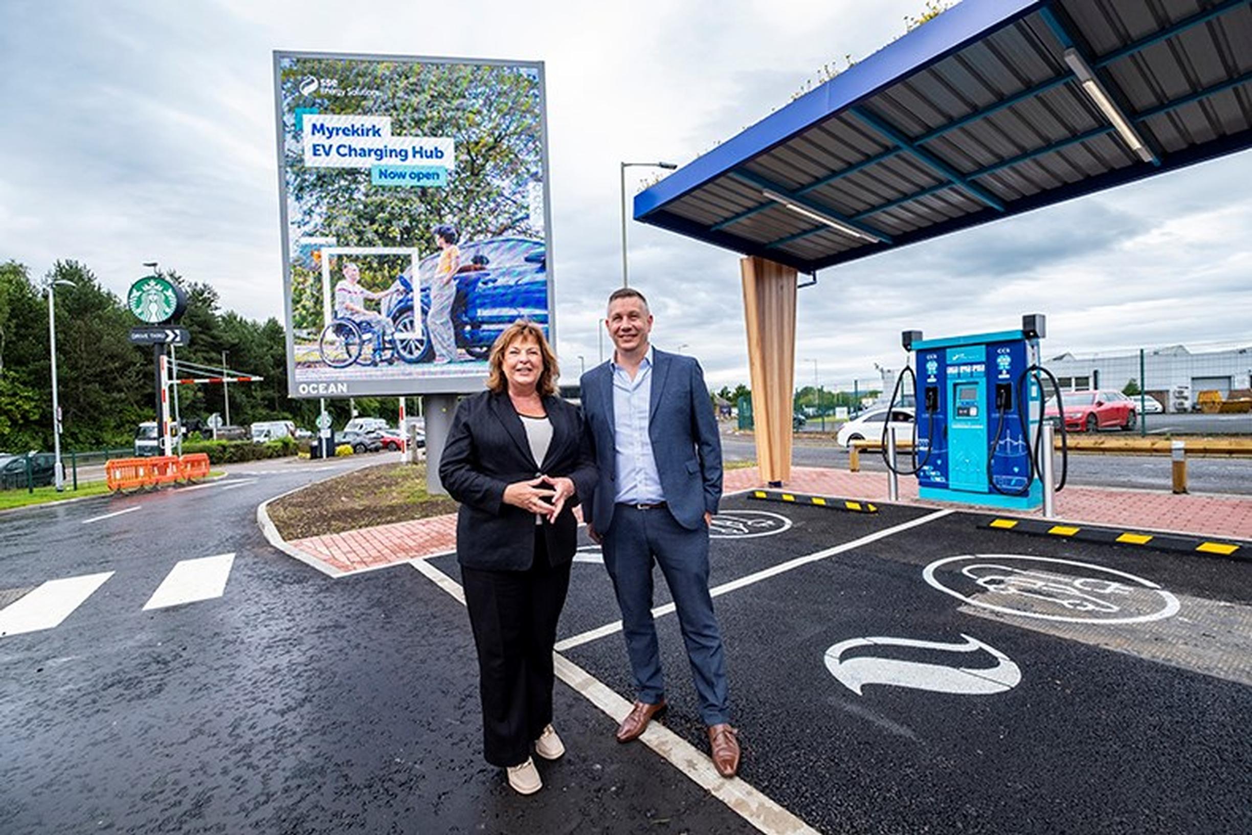 Cabinet Secretary for Transport Fiona Hyslop and Lead Director EV at SSE Energy Solutions, Simon Cowling