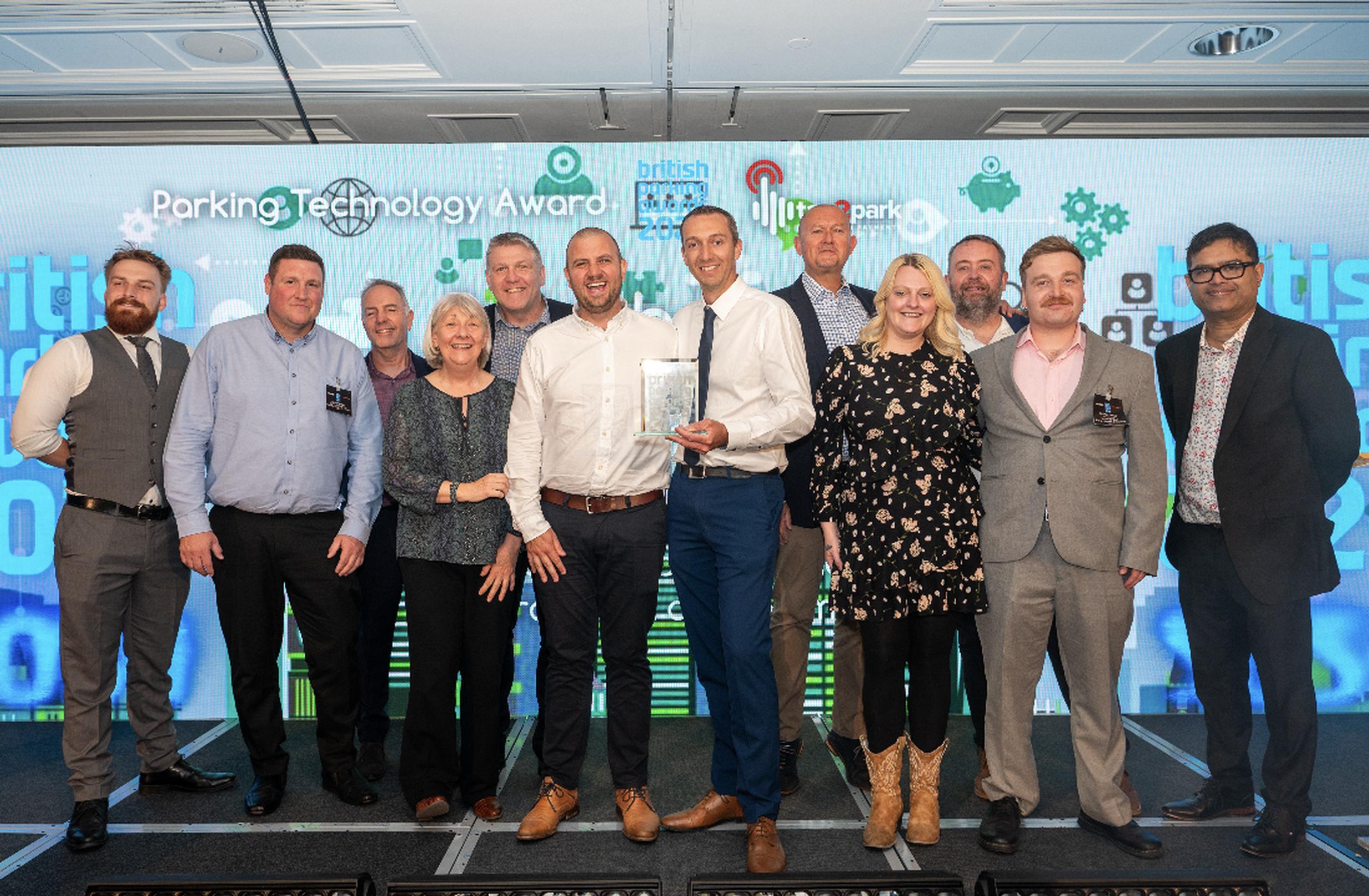 The Peterborough Borough Council and Imperial teams receive the Technology Award from sponsor Tap2Park’s Duane Hodges-Stubbs