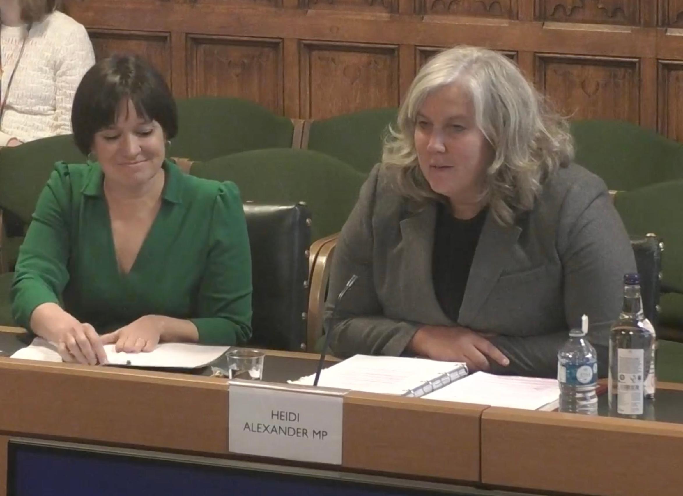 The Transport Secretary (right) appeared before the MPs with DfT Second Permanent Secretary Jo Shanmugalingam