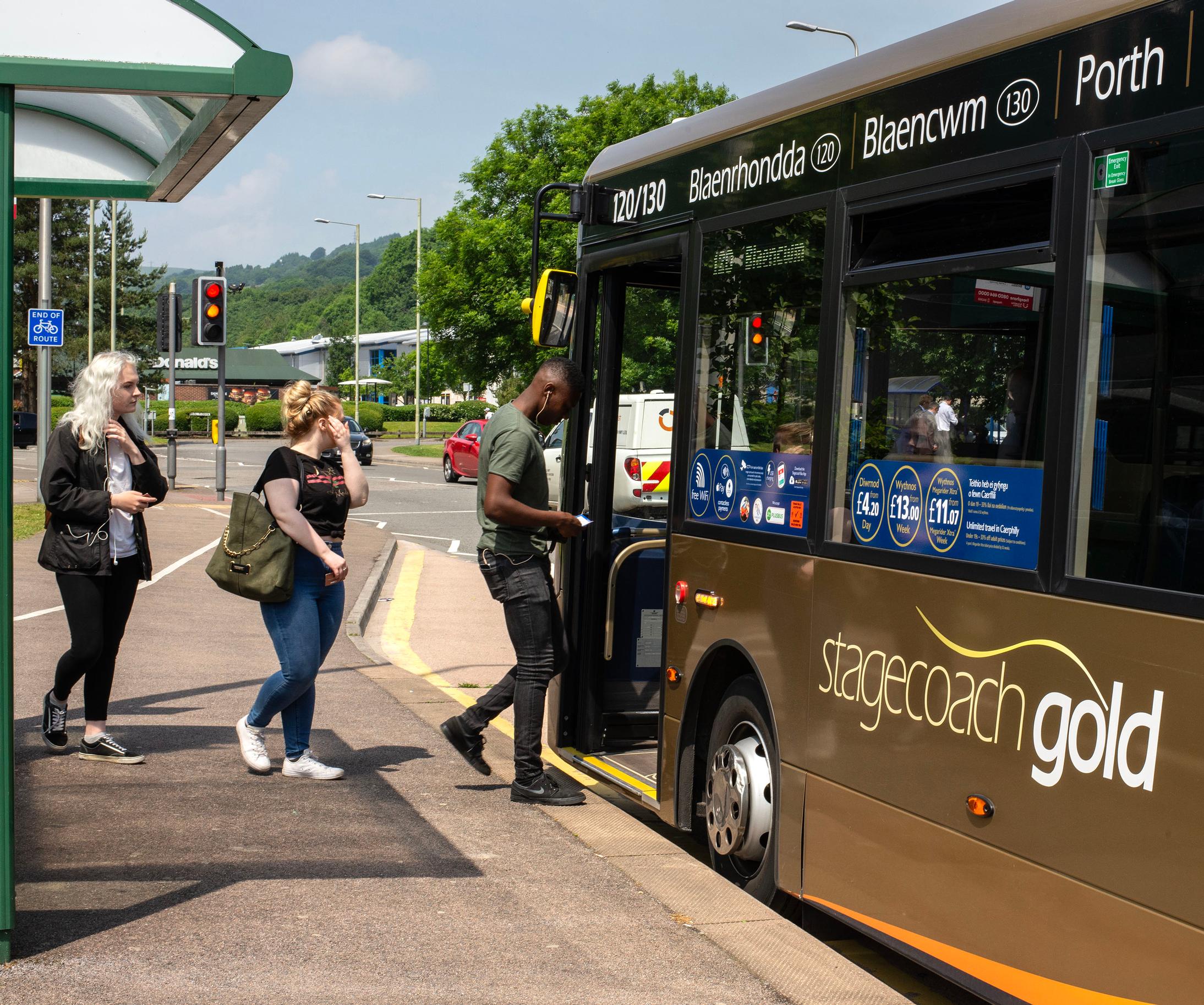 Students boarding a Stagecoach bus in South Wales