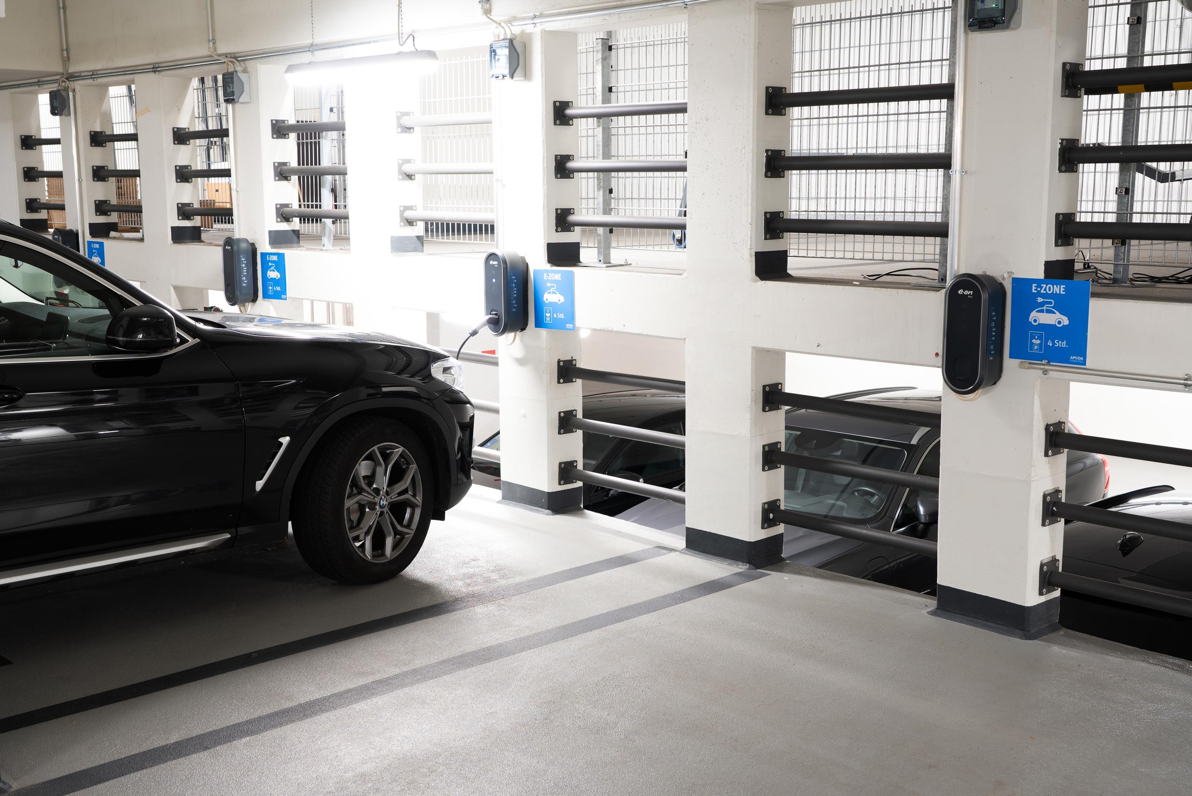 EV chargers in an APCOA car park