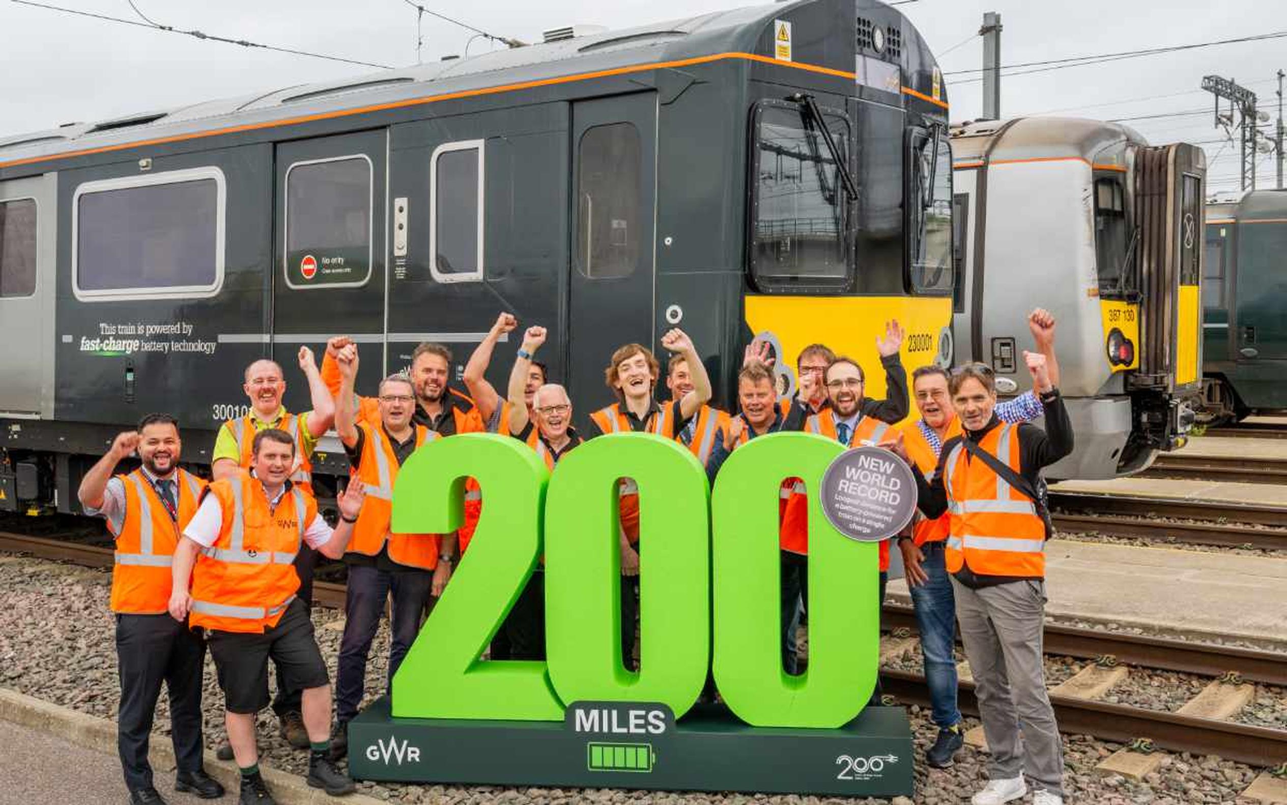 The GWR team celebrates the 200 mile battery-powered journey