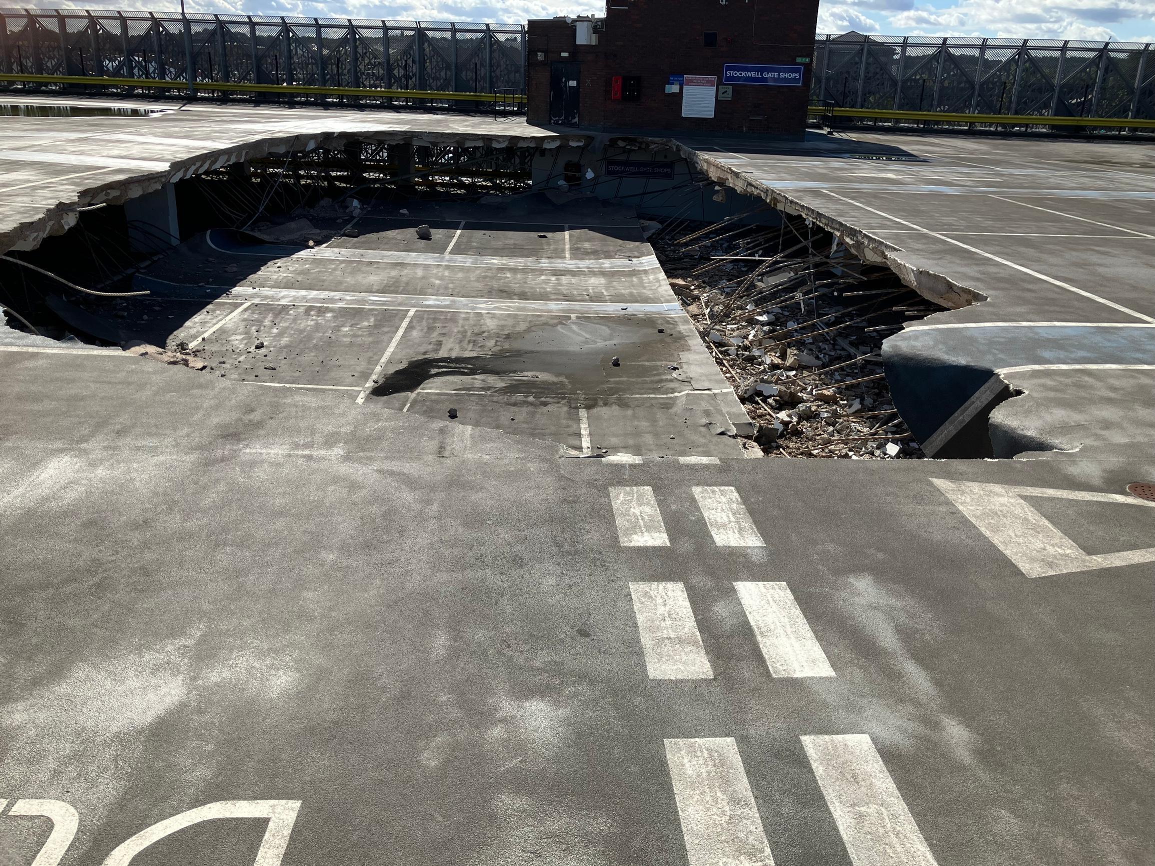 The collapsed top deck of the Walkden MSCP (Mansfield District Council)