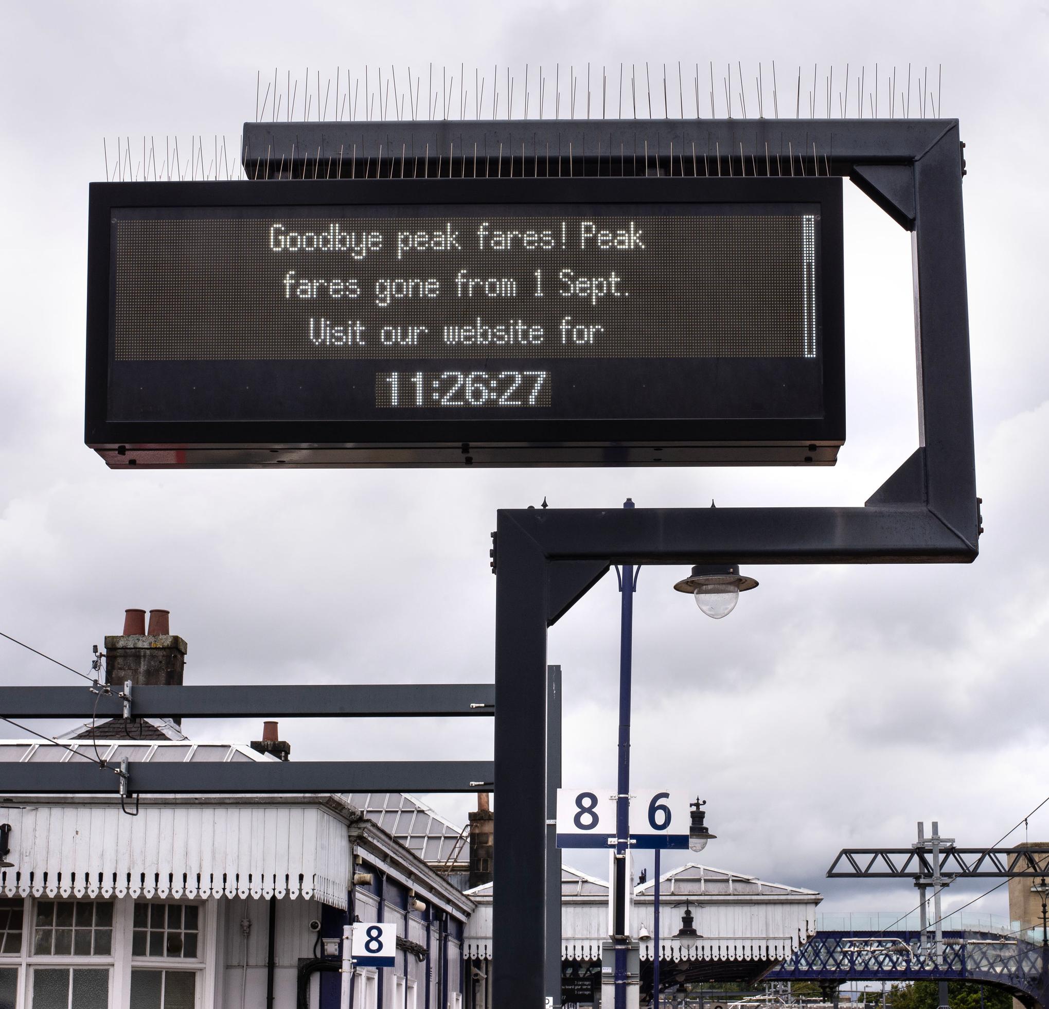 A notice about peak fares removal at Stirling station