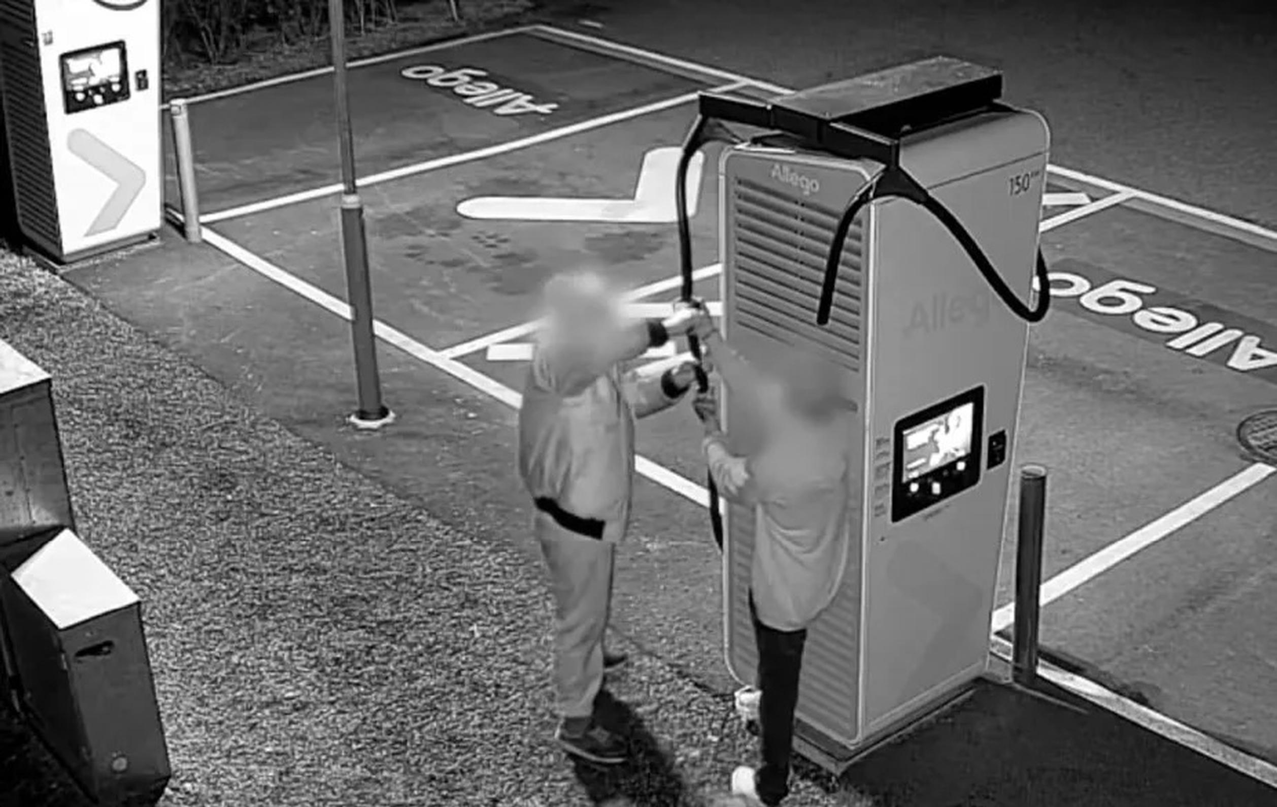 An Allego chargepoint being attacked by cable thieves